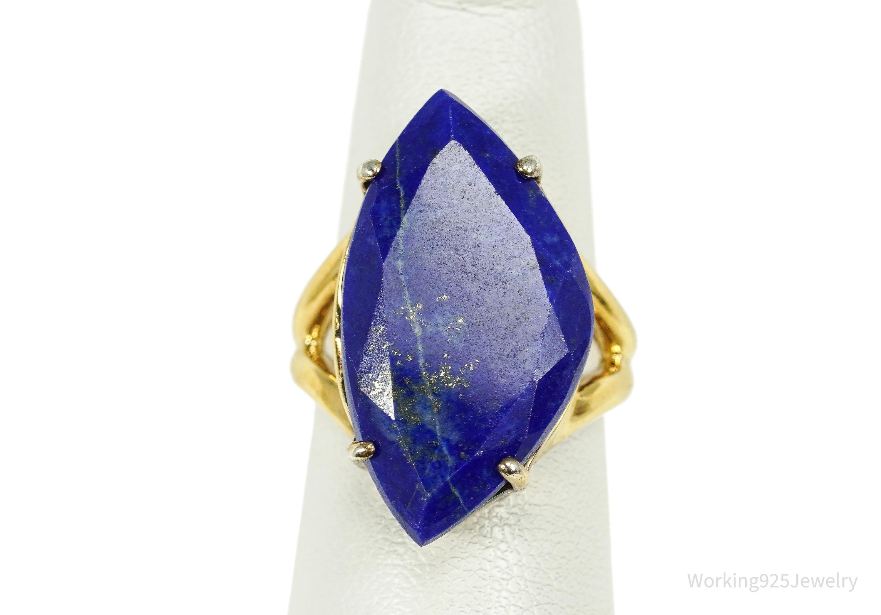 Vintage Lapis Lazuli Gold Vermeil Sterling Silver Ring - Size 5.25