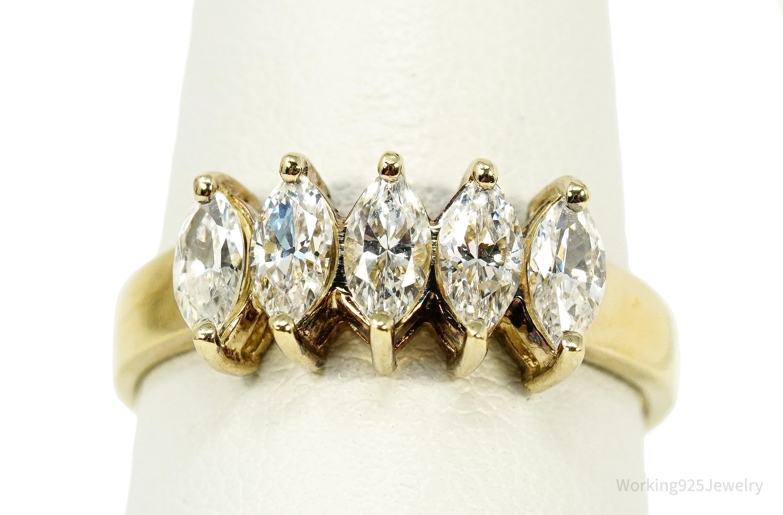 Vintage Diamonique Cubic Zirconia Gold Vermeil Sterling Silver Ring - Size 8.25