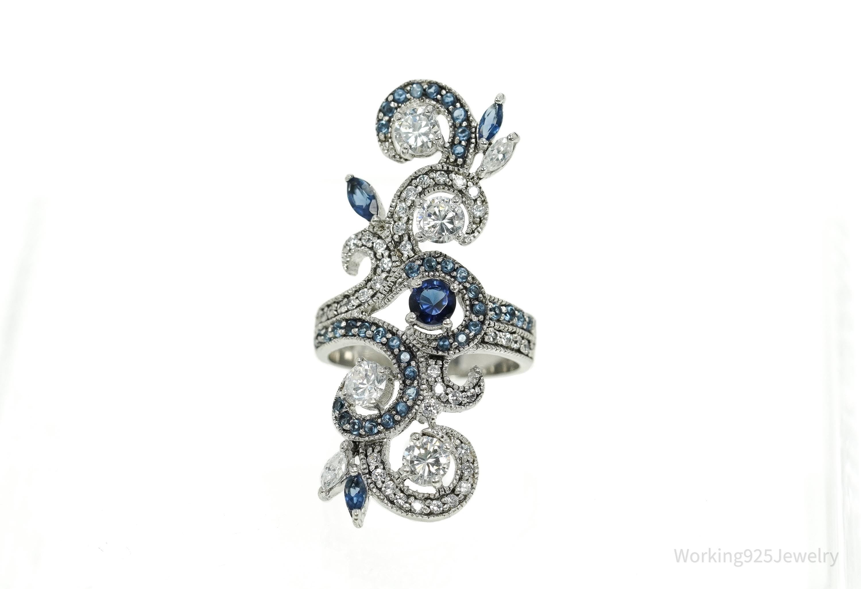 Vintage SETA Faux Blue Sapphire & Cubic Zirconia Sterling Silver Ring - Size 7