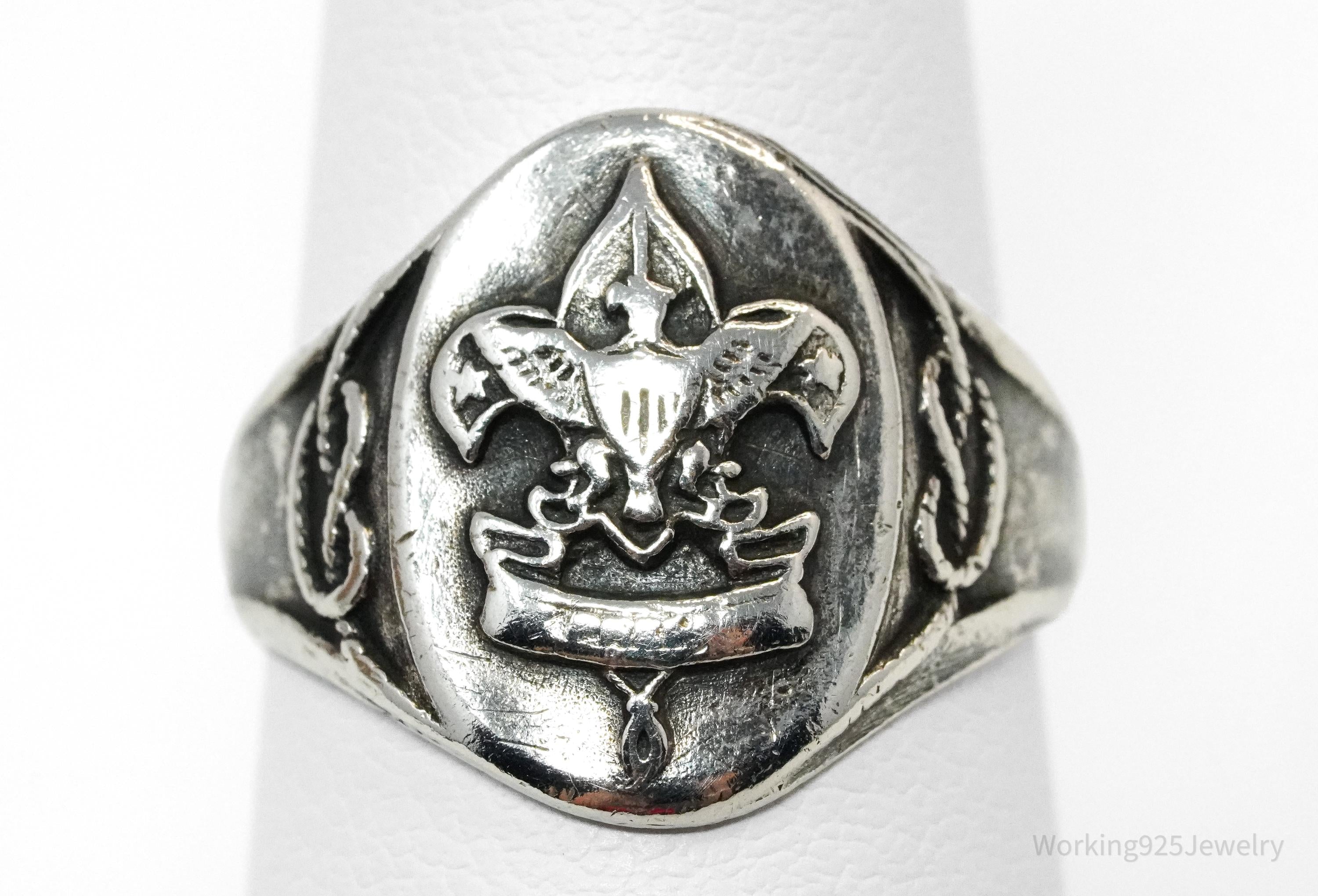 Vintage "Be Prepared" Eagle Scout Sterling Silver Ring - Size 5.75