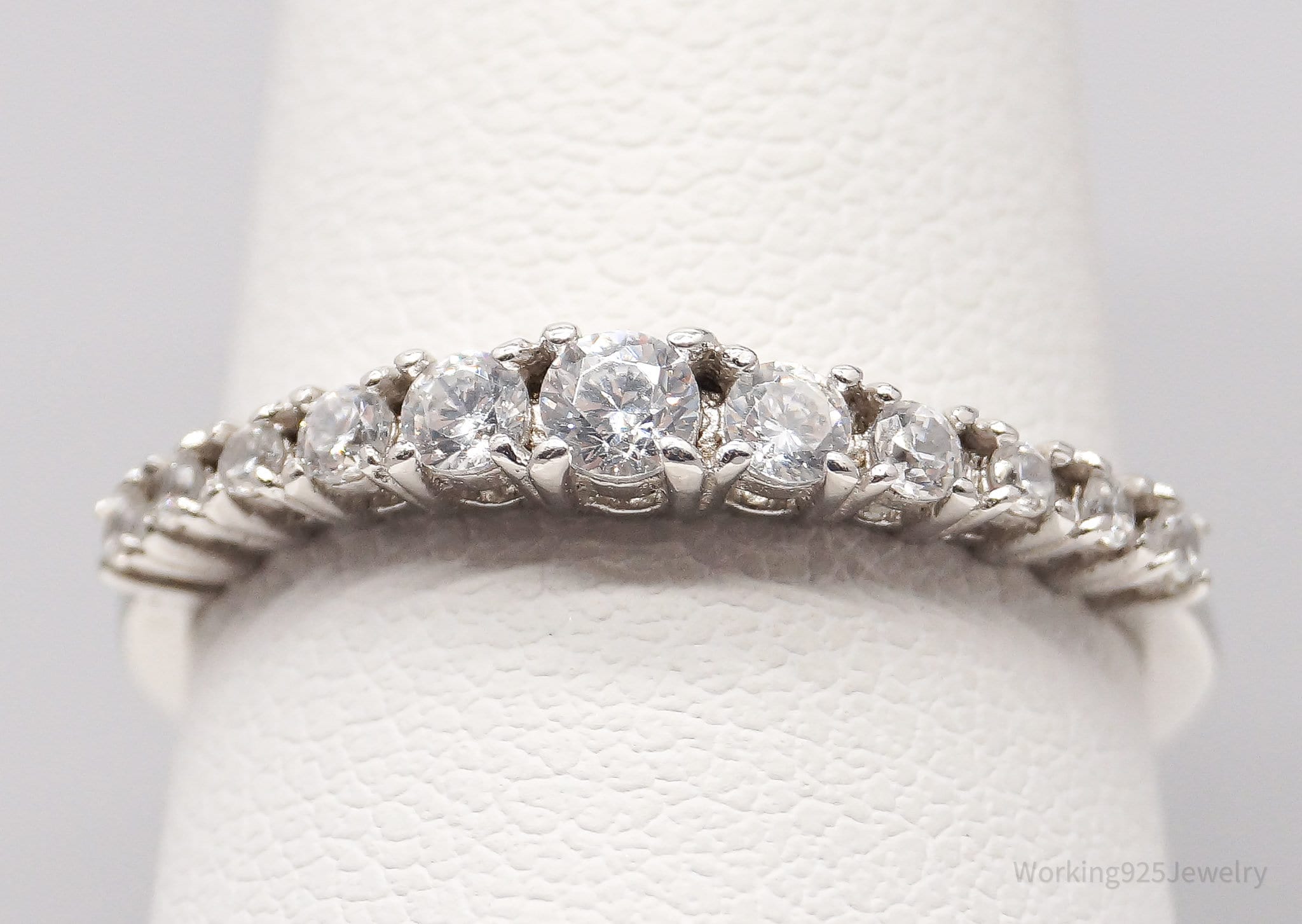 Vintage London Made Cubic Zirconia Sterling Silver Ring - Size 8.75