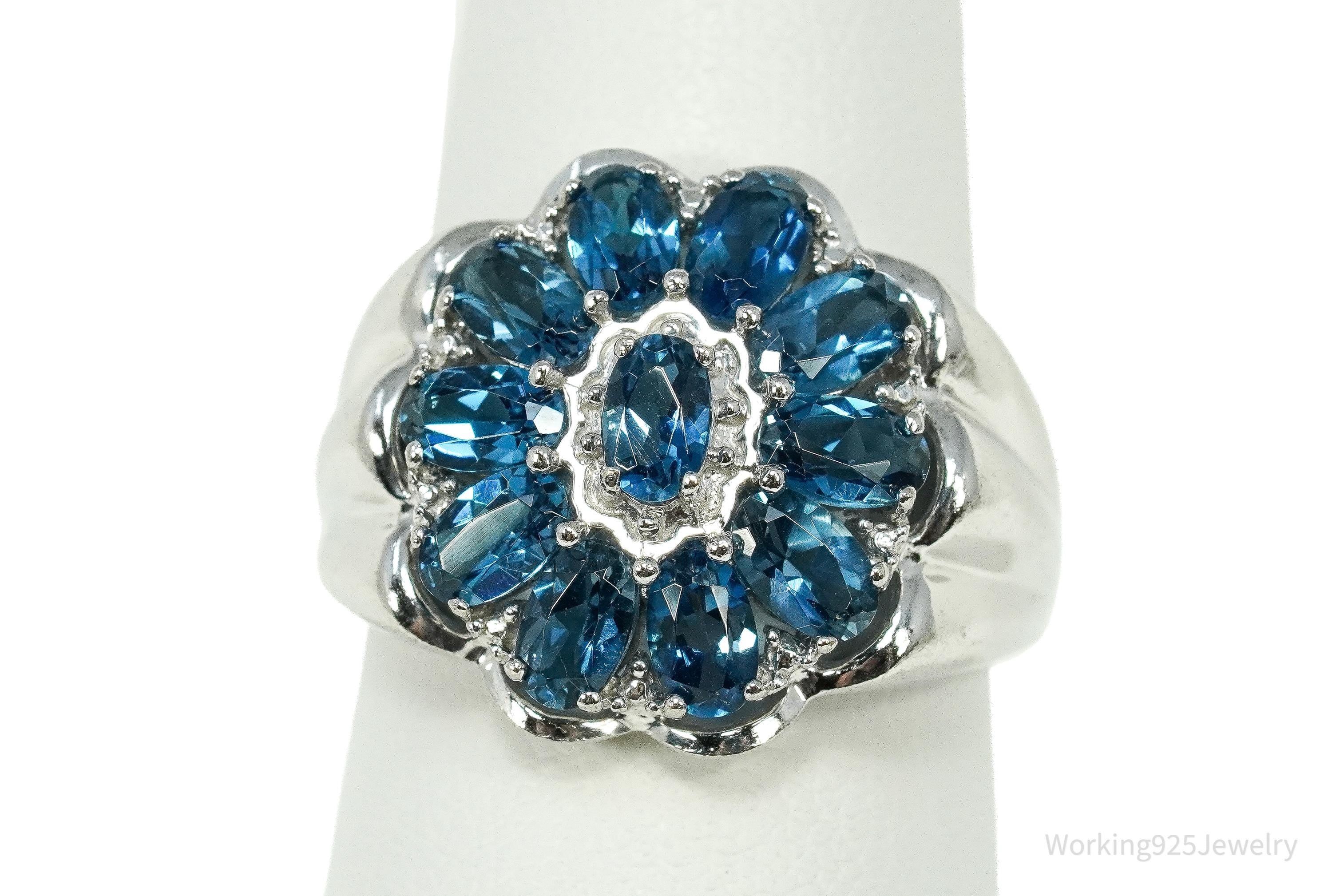Vintage Heng Ngai London Blue Topaz Sterling Silver Ring - Size 8