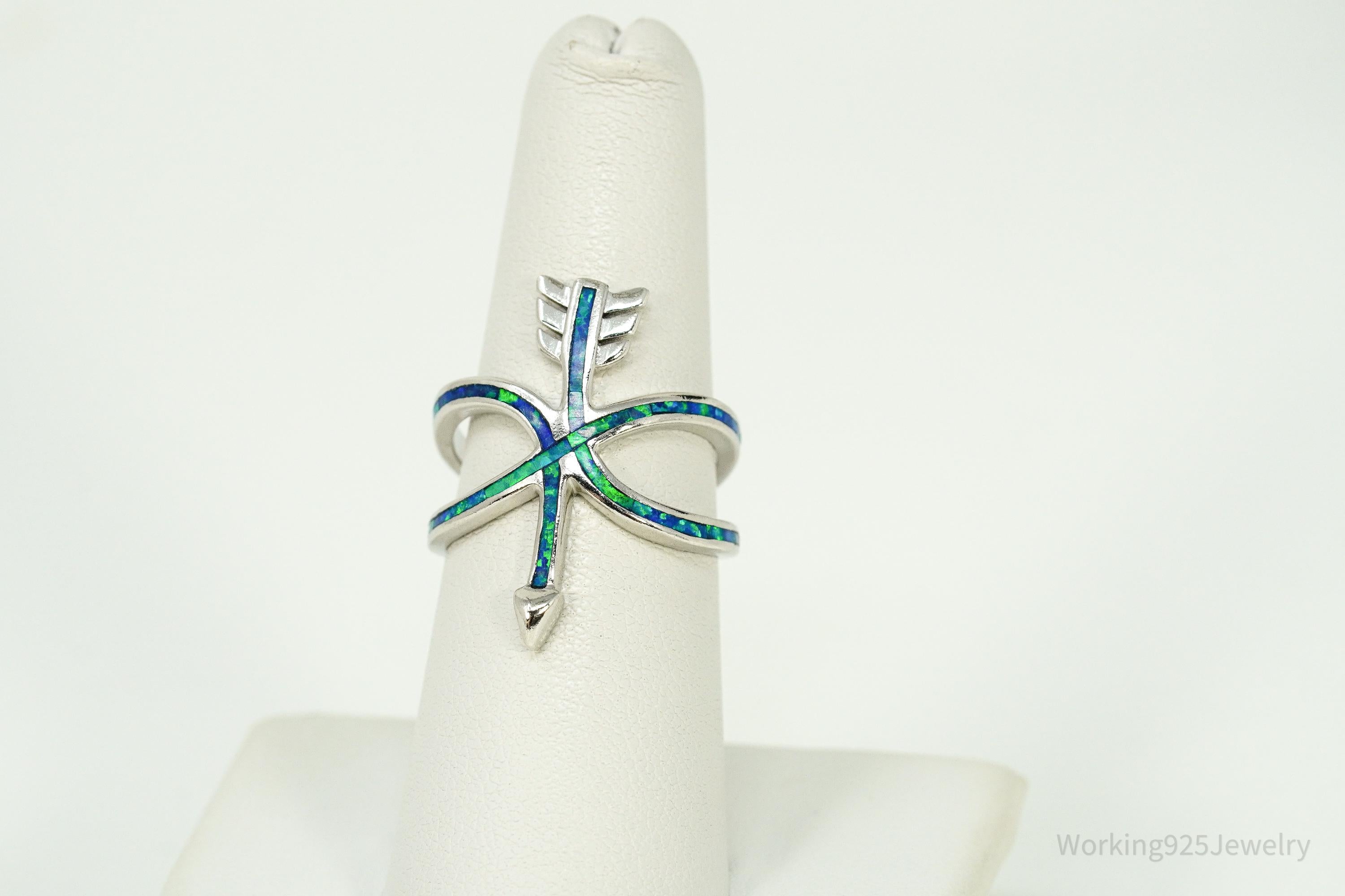 Vintage Opal Inlay Sterling Silver Arrow Ring - Size 7.25