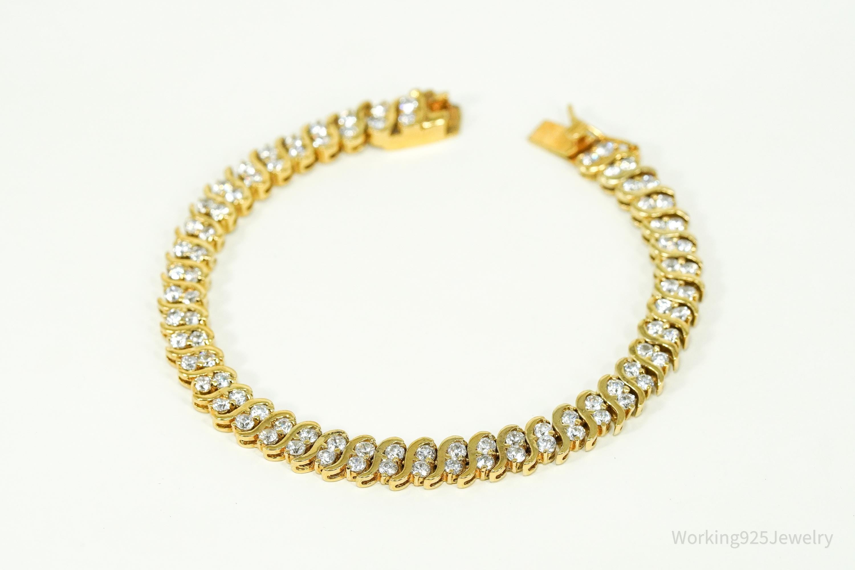 Vintage Designer DBJ Cubic Zirconia Gold Vermeil Sterling Silver Bracelet