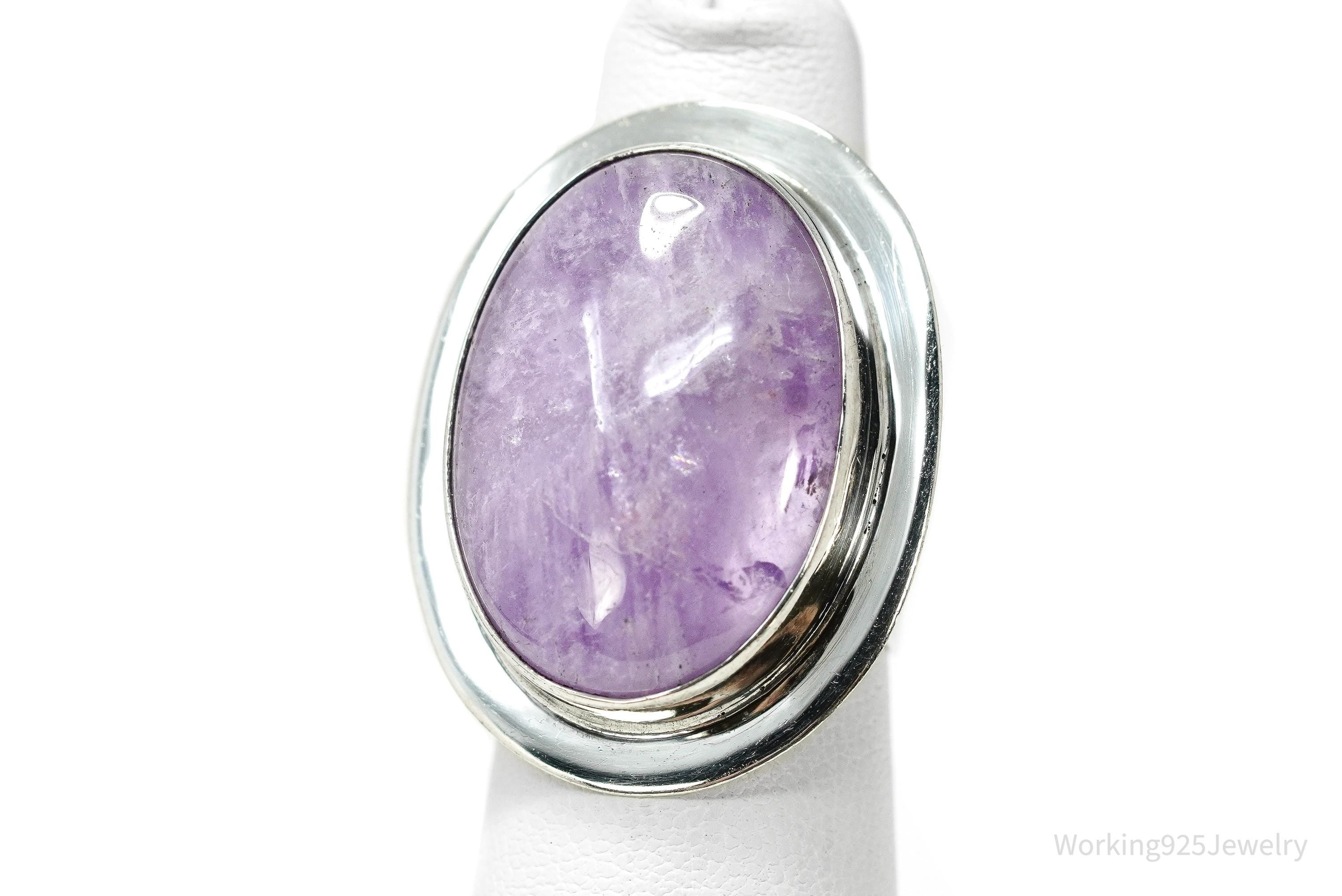 Vintage Mexico Modernist Dominique Dinouart Large Amethyst Sterling Silver Ring - Size 6.75