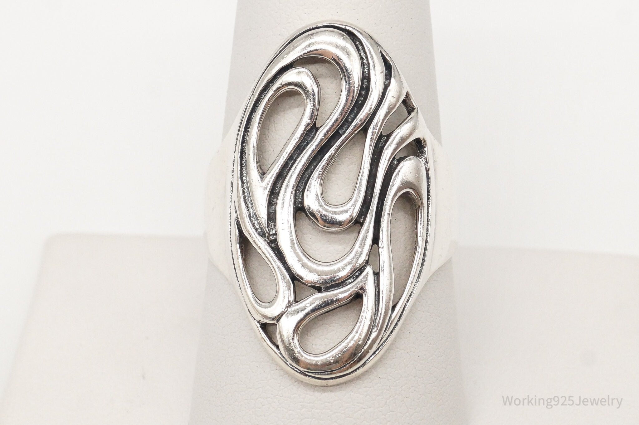 Vintage Mid Century Modernist Style Sterling Silver Ring - Size 8.75