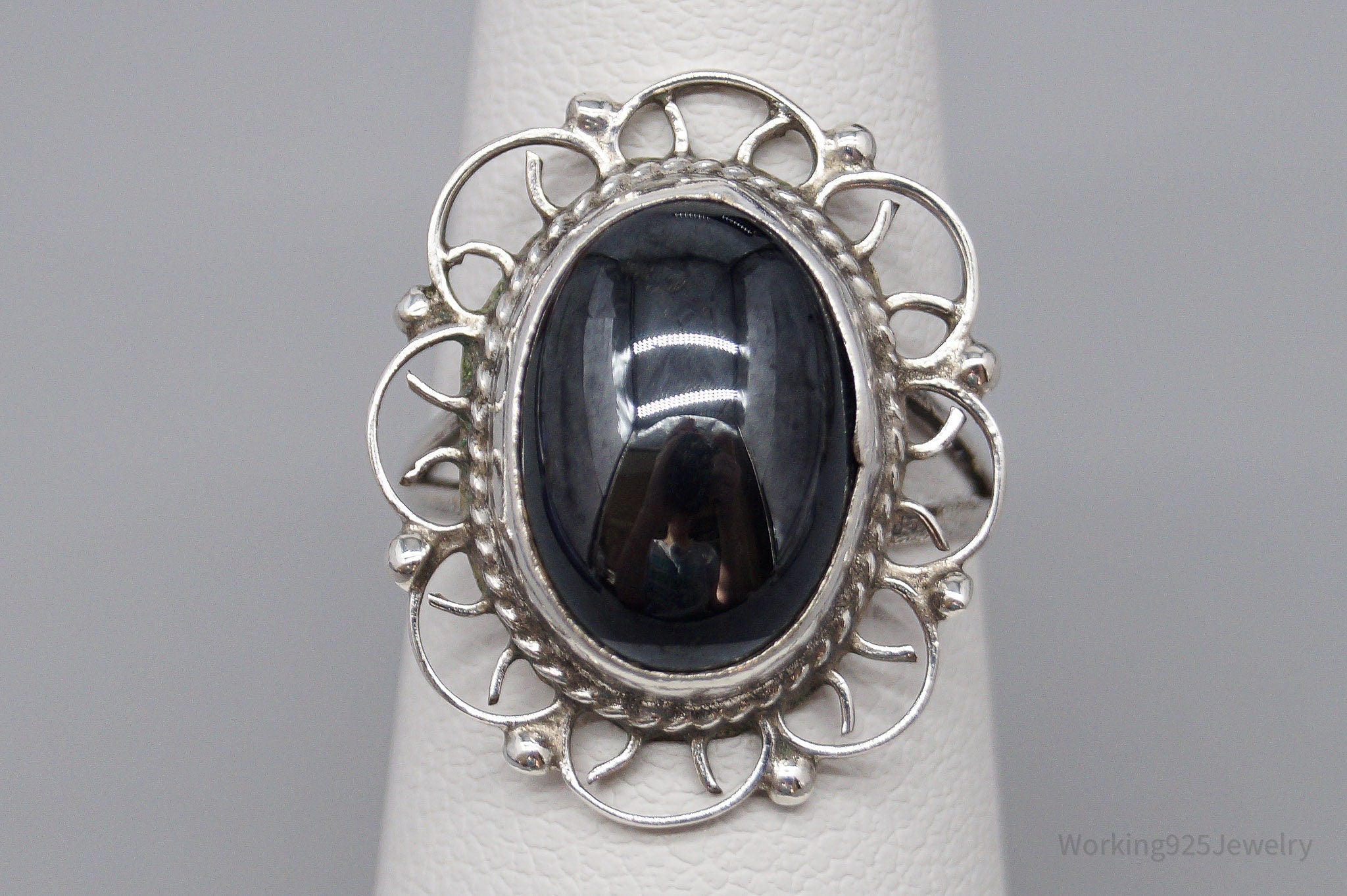 Vintage Mexico Black Stone Sterling Silver Ring - Size 5.75