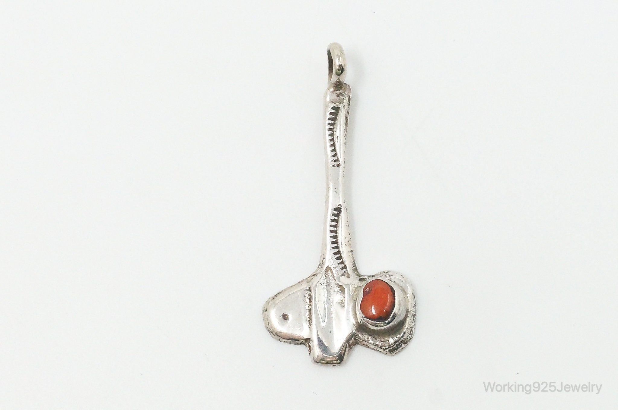 Vintage Handmade Native American Unsigned Coral Sterling Silver Pendant