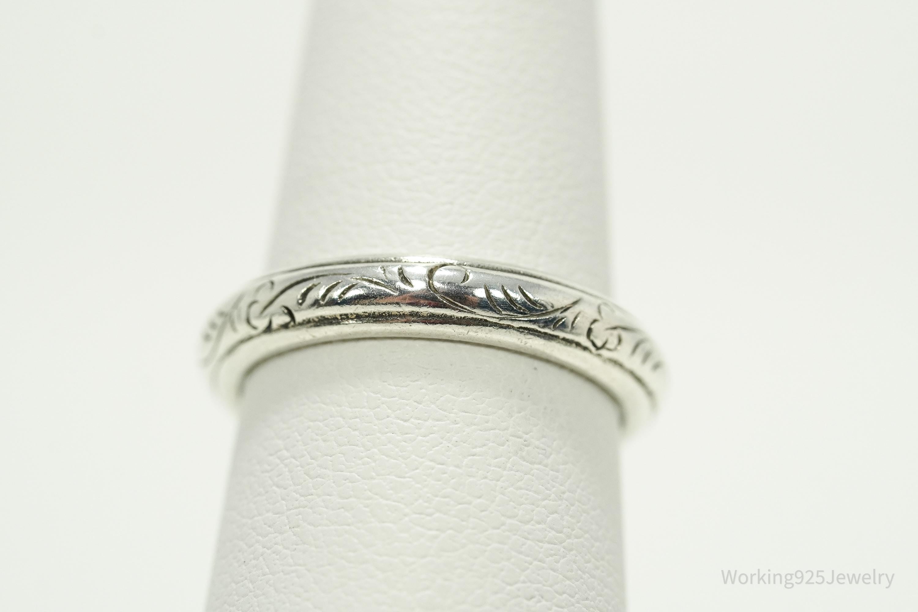 Vintage BASK Etched Design Sterling Silver Band Ring - Size 5.75