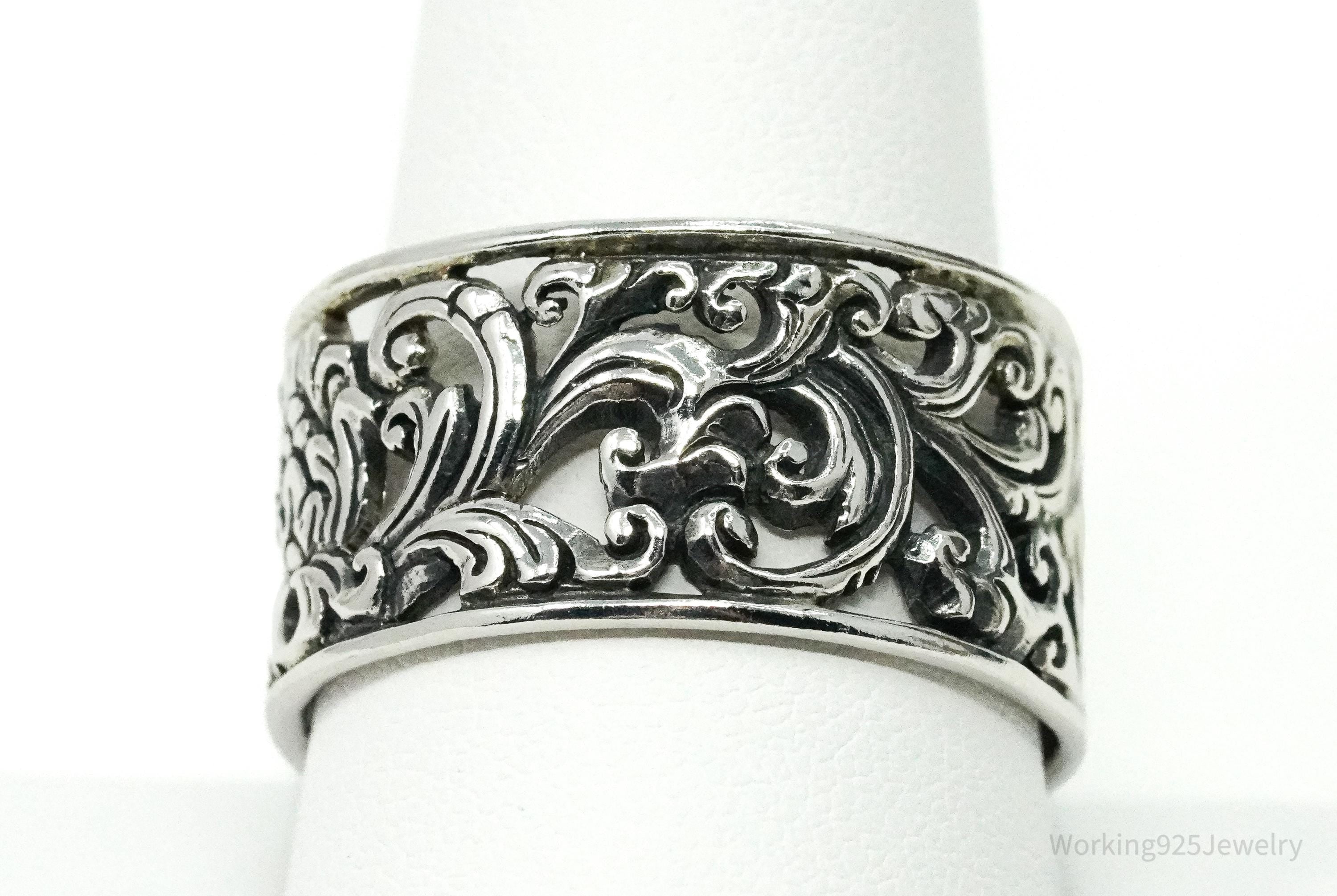 Vintage Ornate Sterling Silver Band Ring - Size 11.75