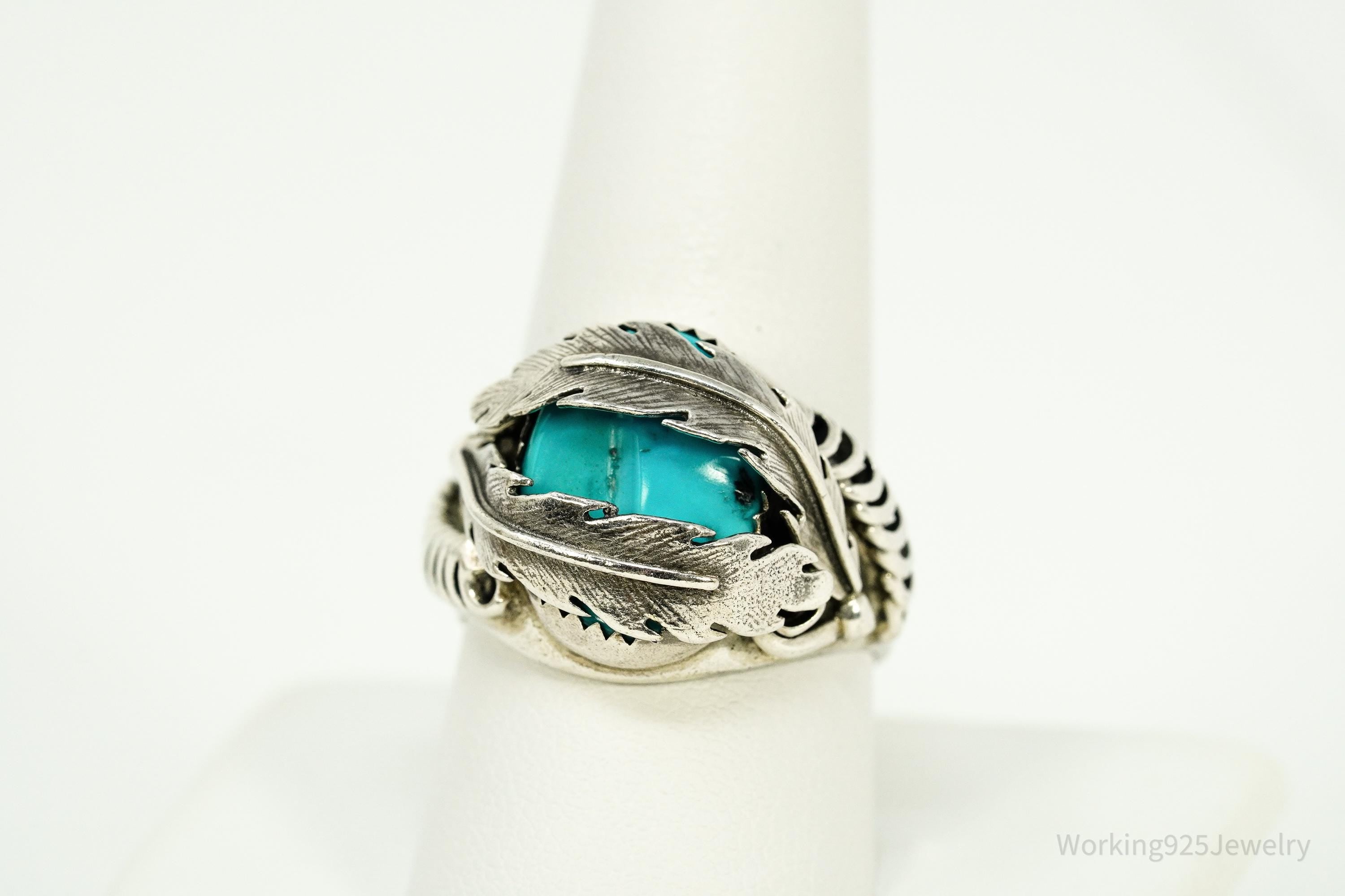 Vintage Native American Turquoise Sterling Silver Ring - Size 10