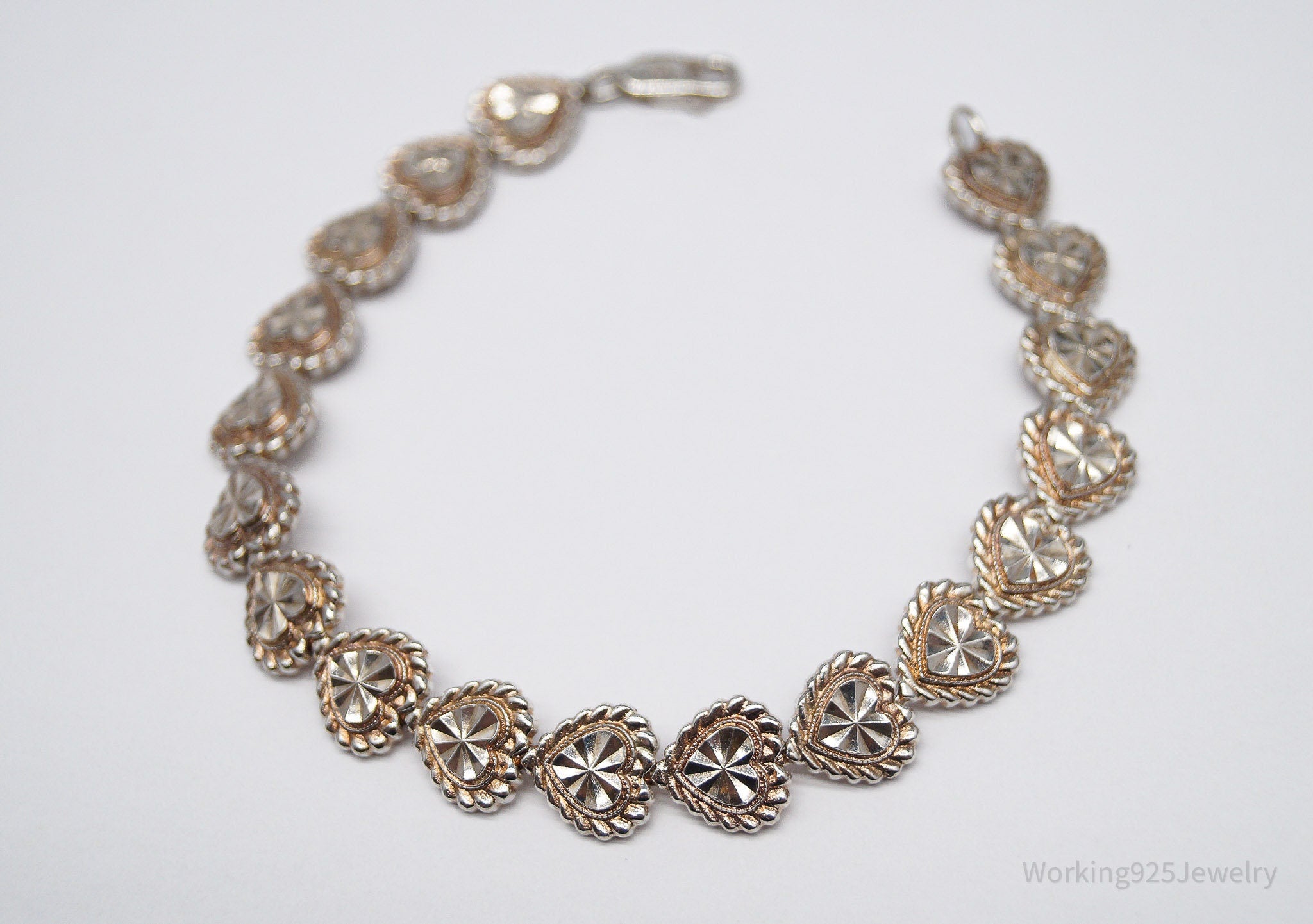 Vintage Designer Beverly Hills Silver Hearts Sterling Silver Bracelet 7 5/8"