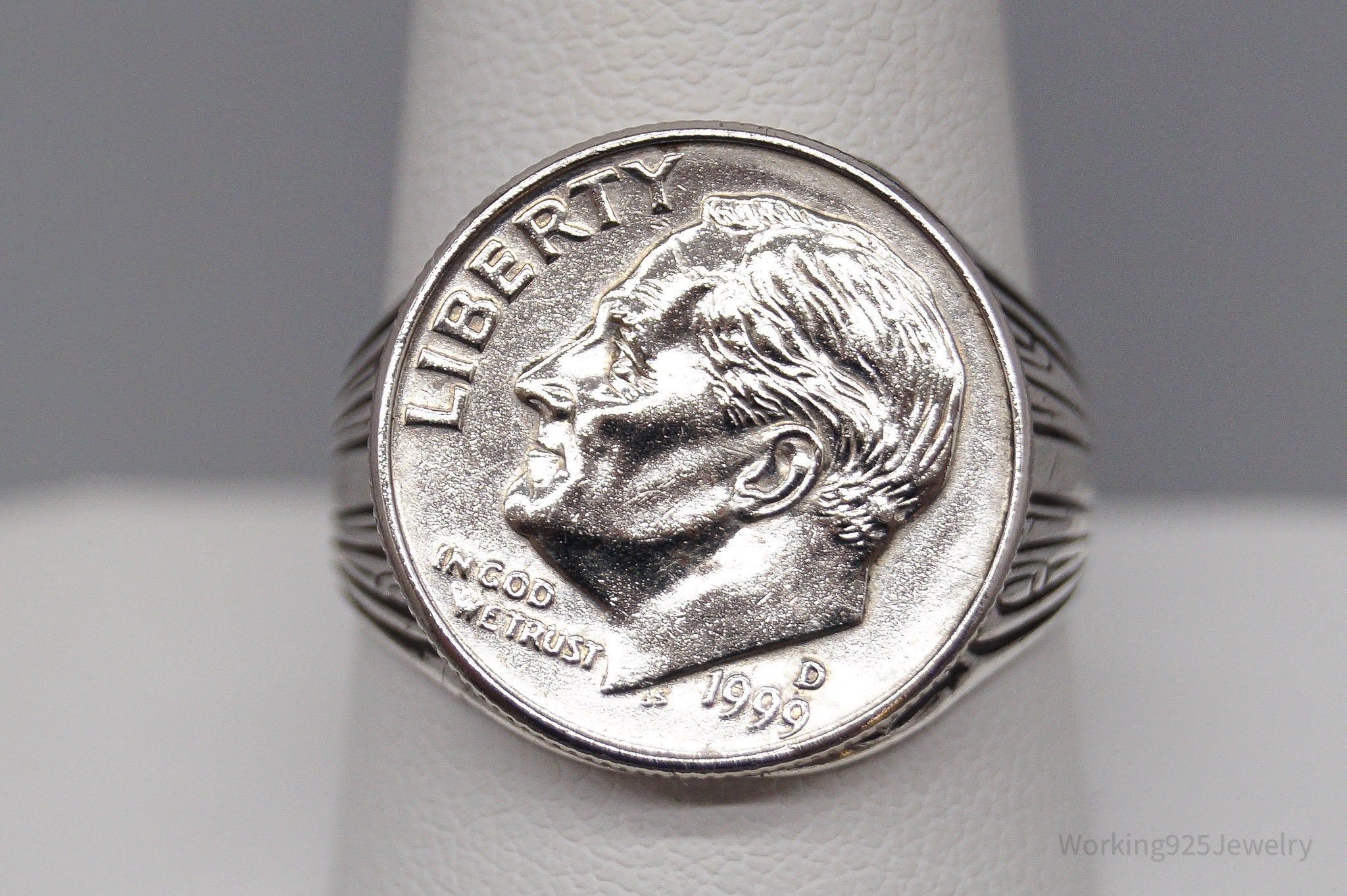 Vintage Uncas Mfg Co 1999-D Roosevelt Dime 12K GF Sterling Silver Ring - Size 10.25