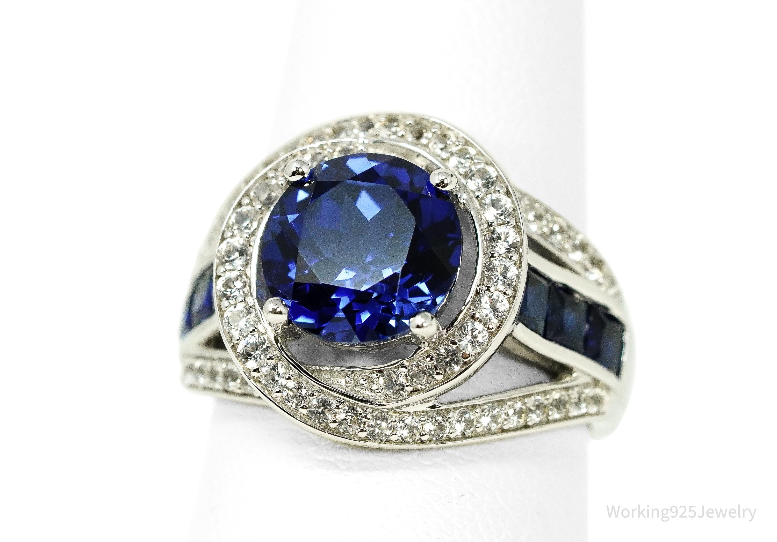 Vintage Blue & White Sapphire Sterling Silver Ring - Size 6.75