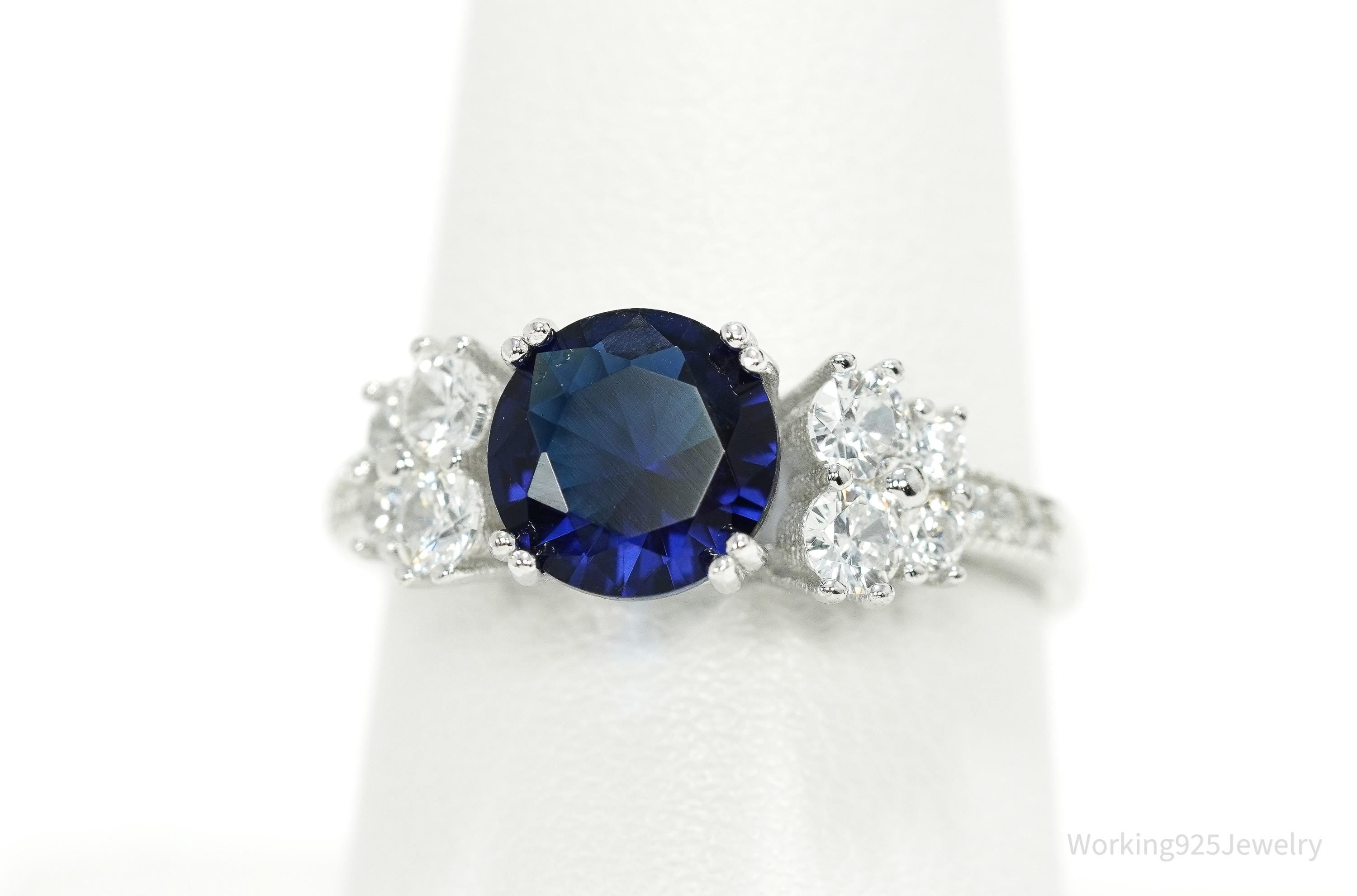 FZN Lab Sapphire Cubic Zirconia Sterling Silver Ring - Size 8