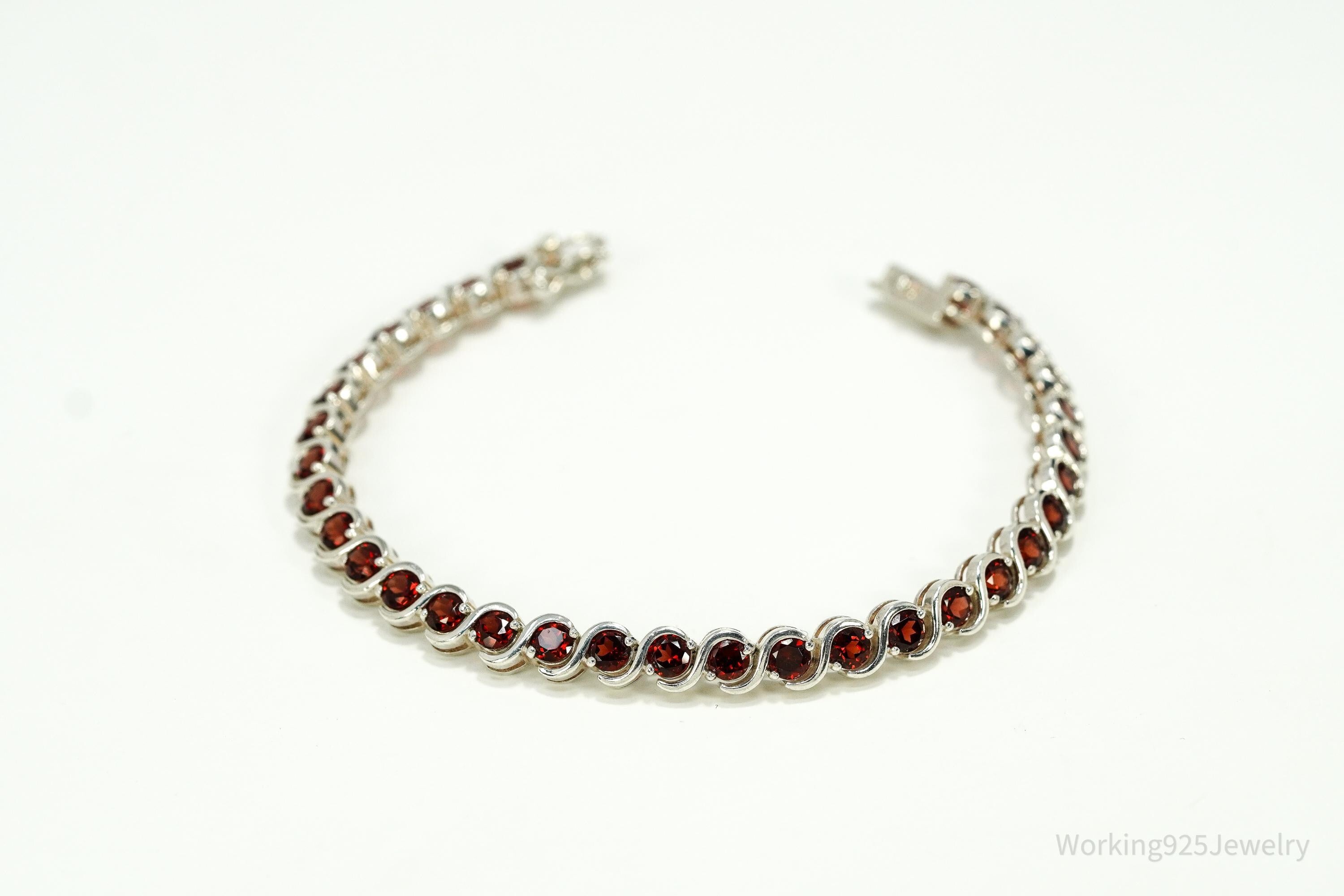 Vintage Red Garnet Sterling Silver Bracelet - 7.5"
