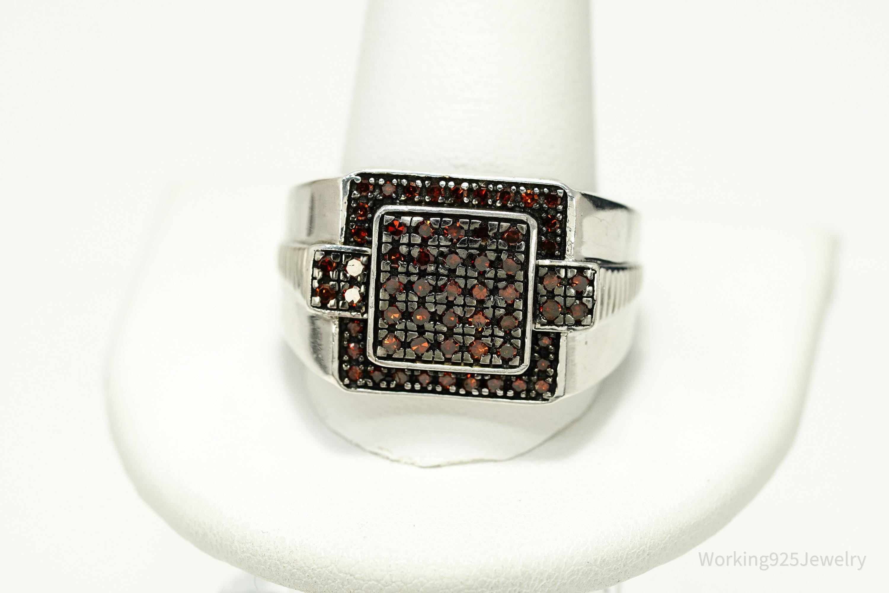 Vintage Garnet Sterling Silver Ring - Size 14.25