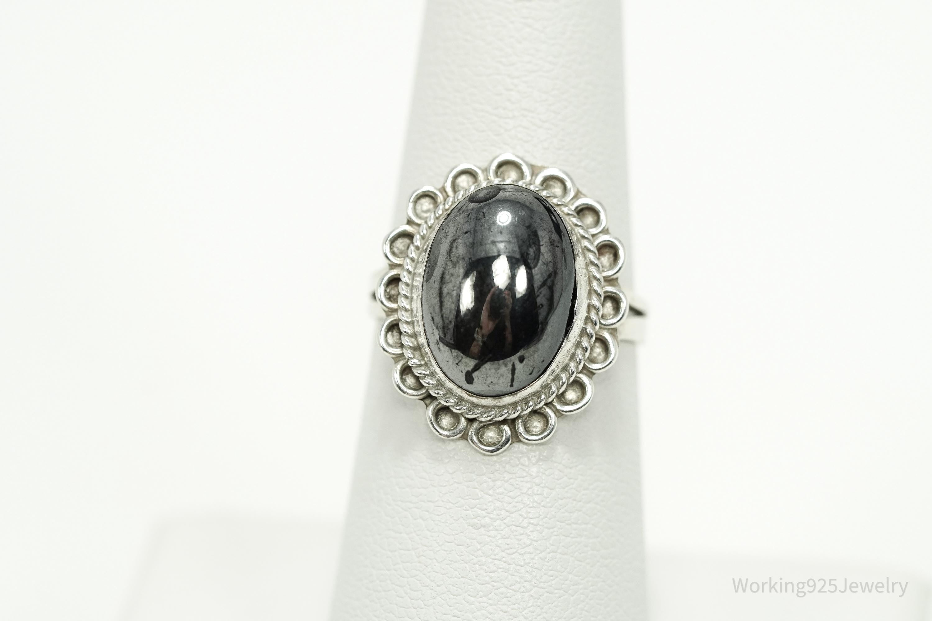 Vintage Mexico Hematite Sterling Silver Ring - Size 6.5