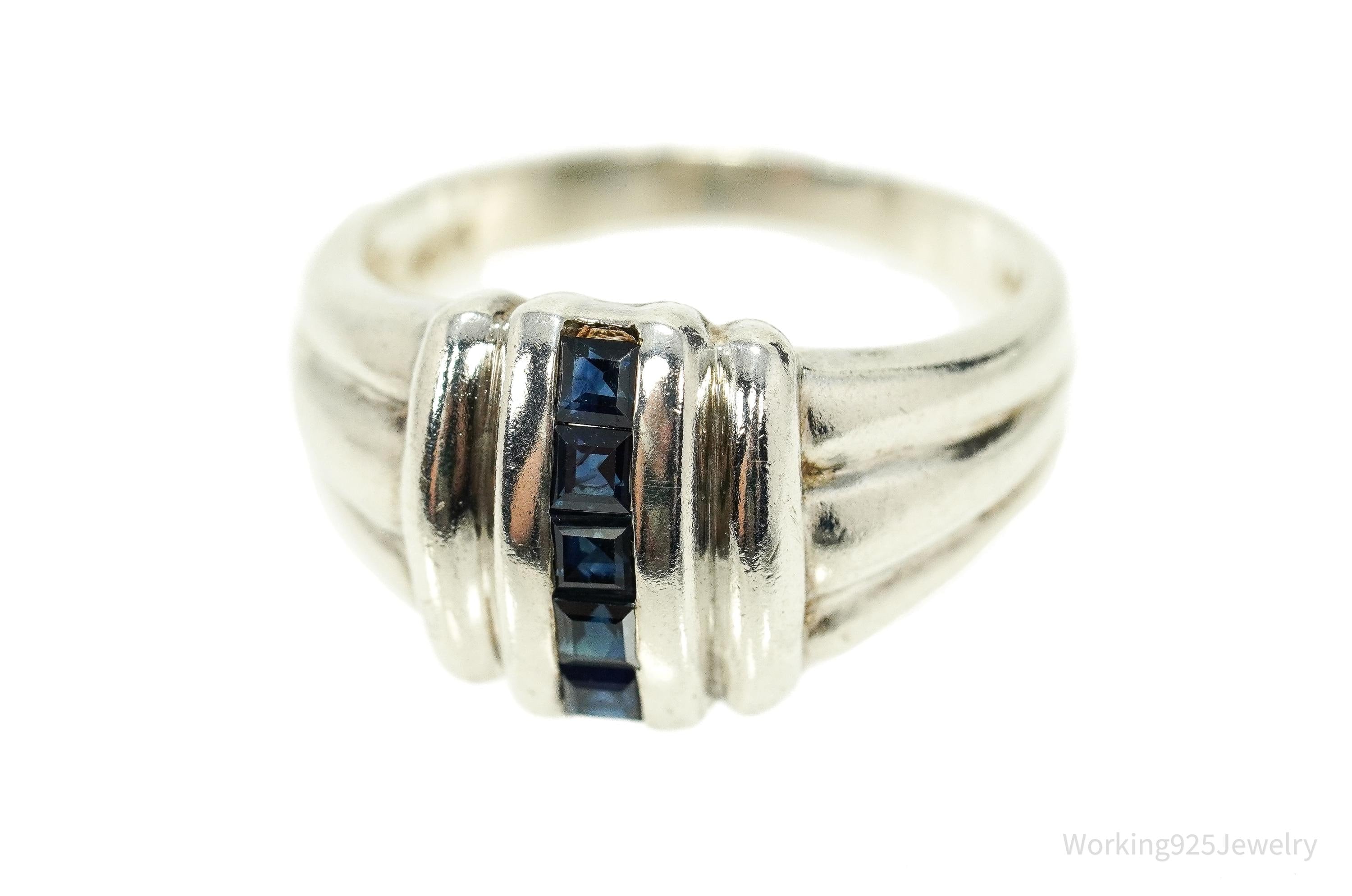 Vintage Blue Sapphire Sterling Silver Ring - Size 9.25
