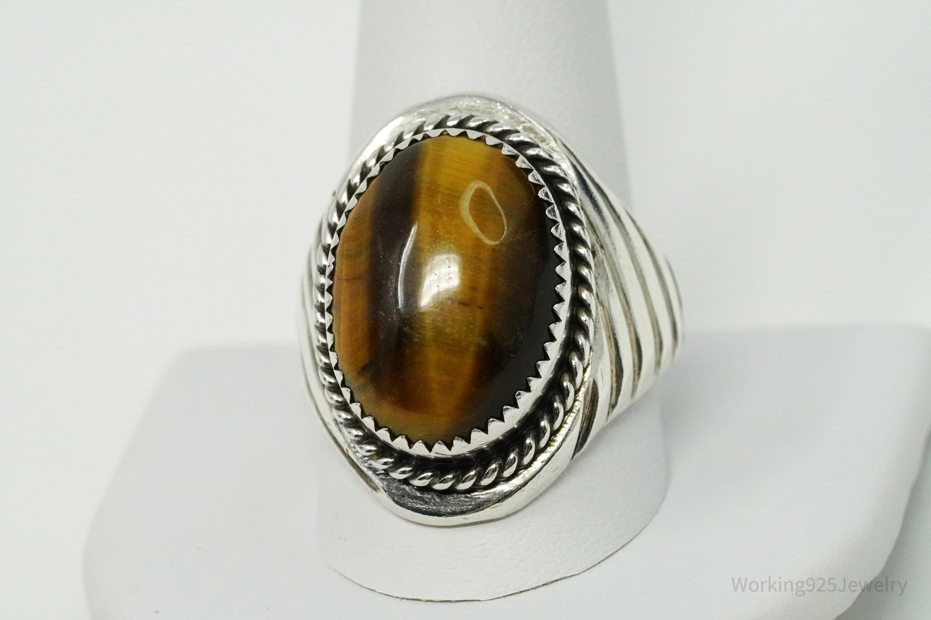 Vintage Native American Tiger's Eye Unsigned Silver Ring Size 12.25