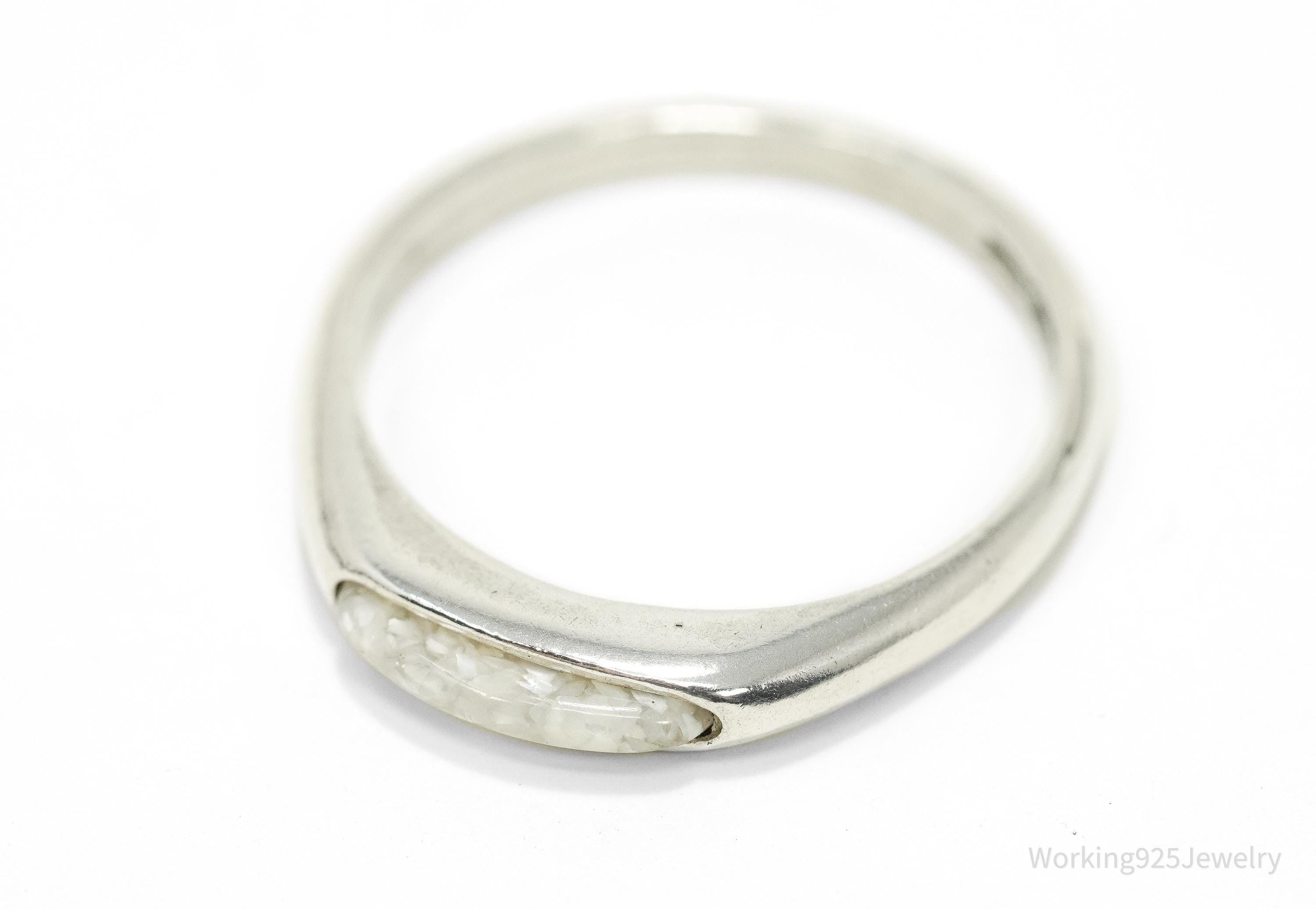 Vintage Native Carolyn Pollack Crushed Mother Of Pearl Inlay Sterling Silver Ring - Size 10