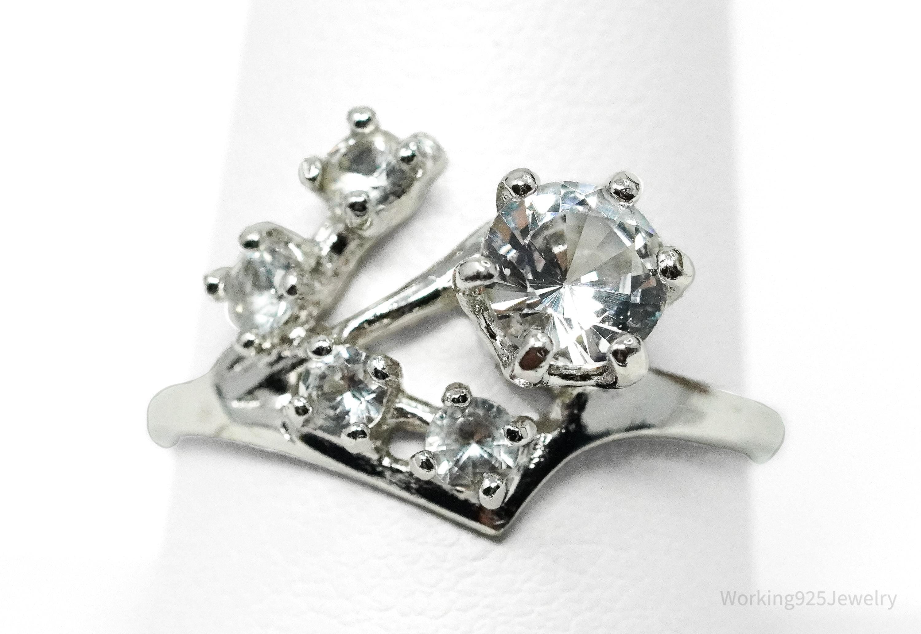 RARE Vintage Mid Century Vargas Mfg. Co. White Topaz Sterling Silver Ring - Size 9