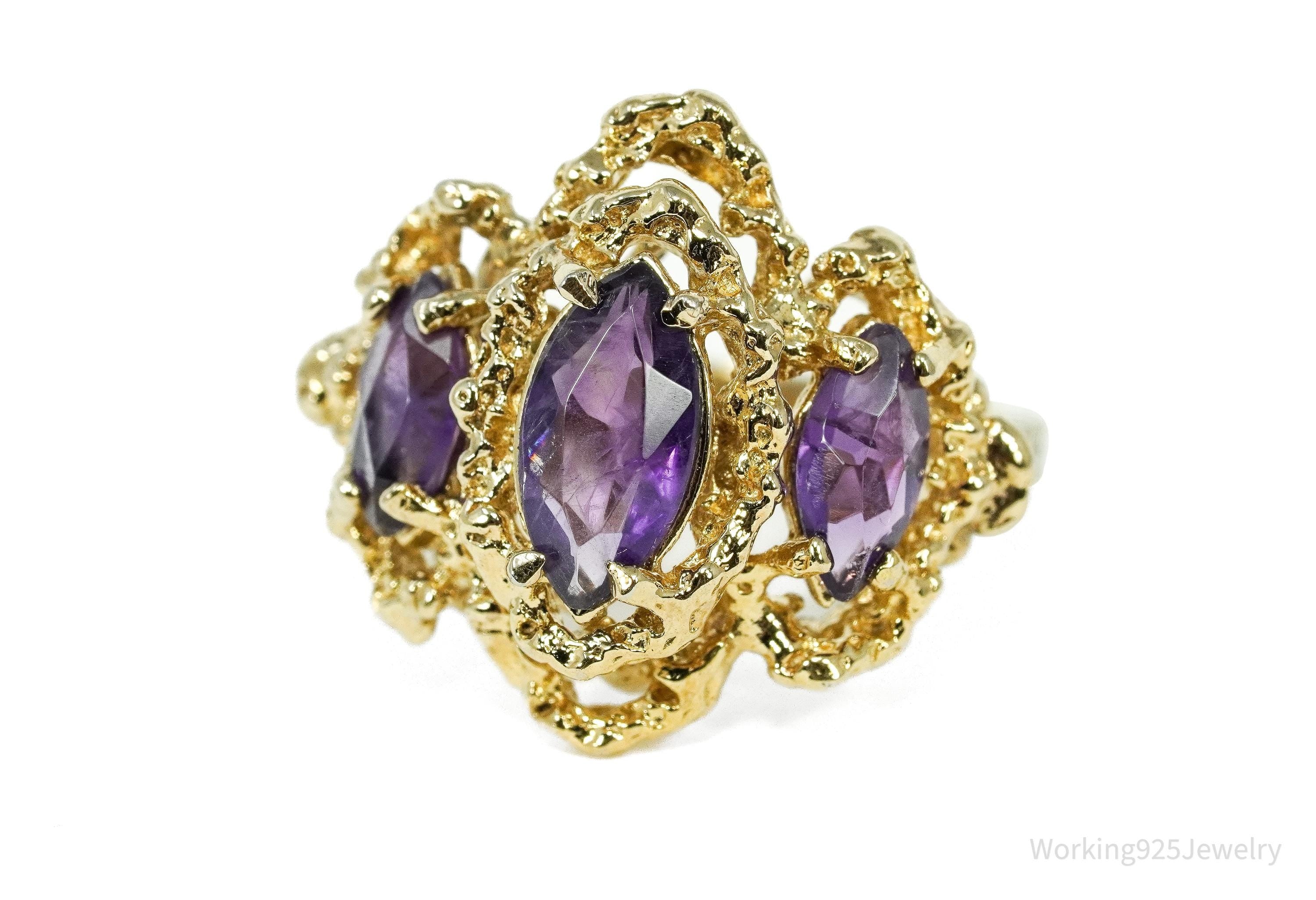 Vintage Amethyst 14K Yellow Gold Vermeil Sterling Silver Ring - Size 6.5