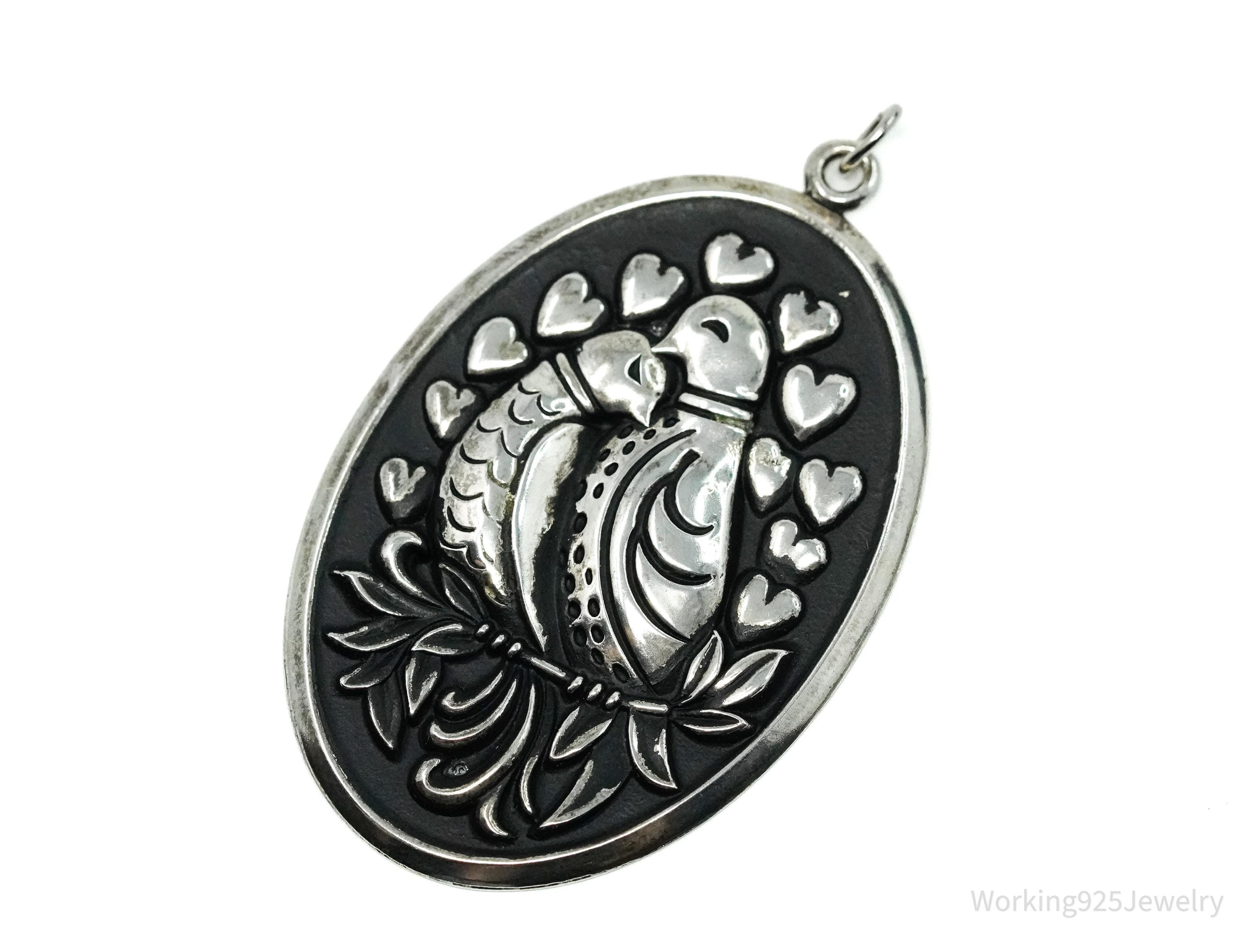 Vintage Large Puffy Birds International Sterling Silver Tree Ornament Pendant