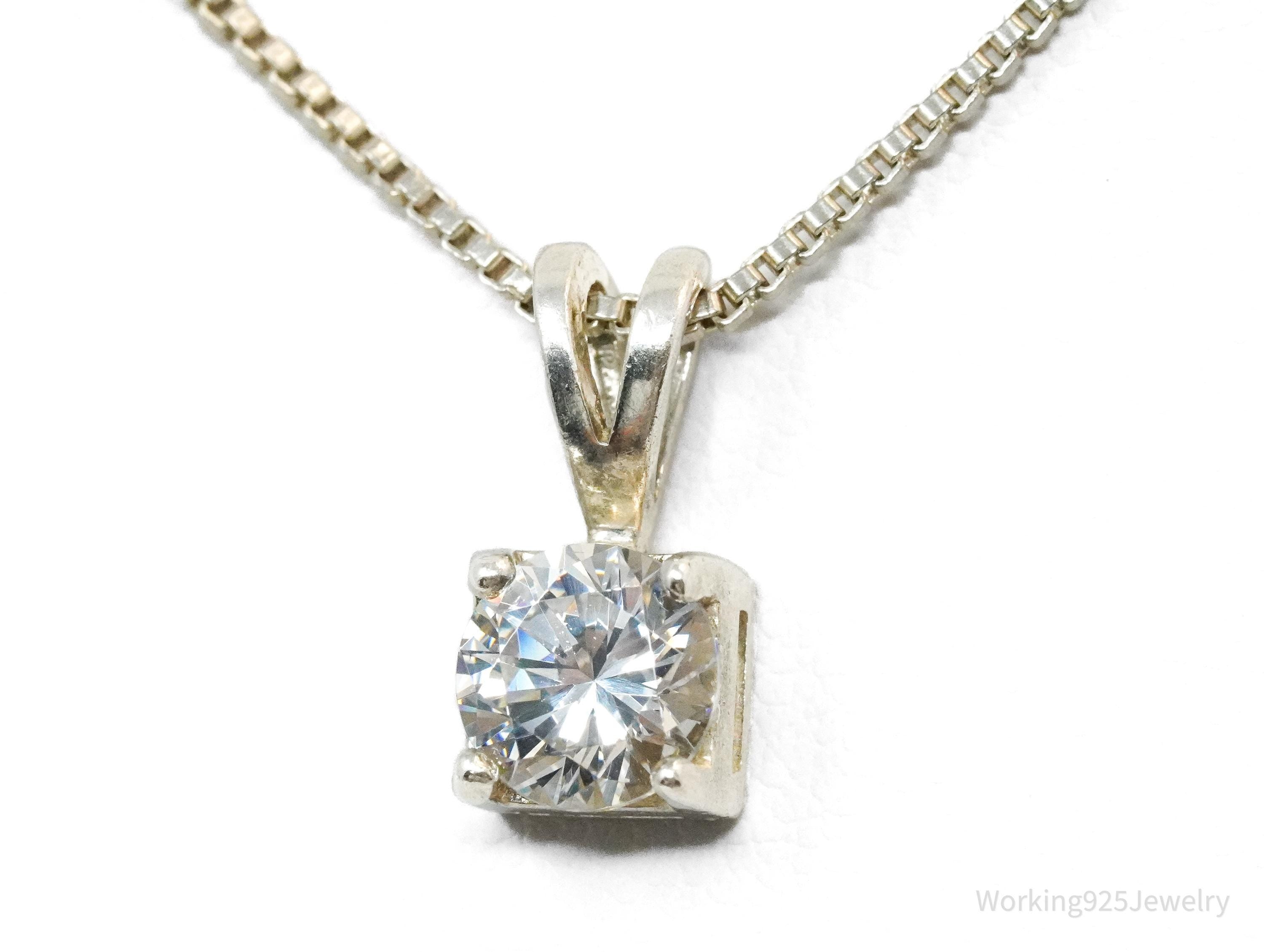 Vintage Diamonique Cubic Zirconia Sterling Silver Necklace 18"