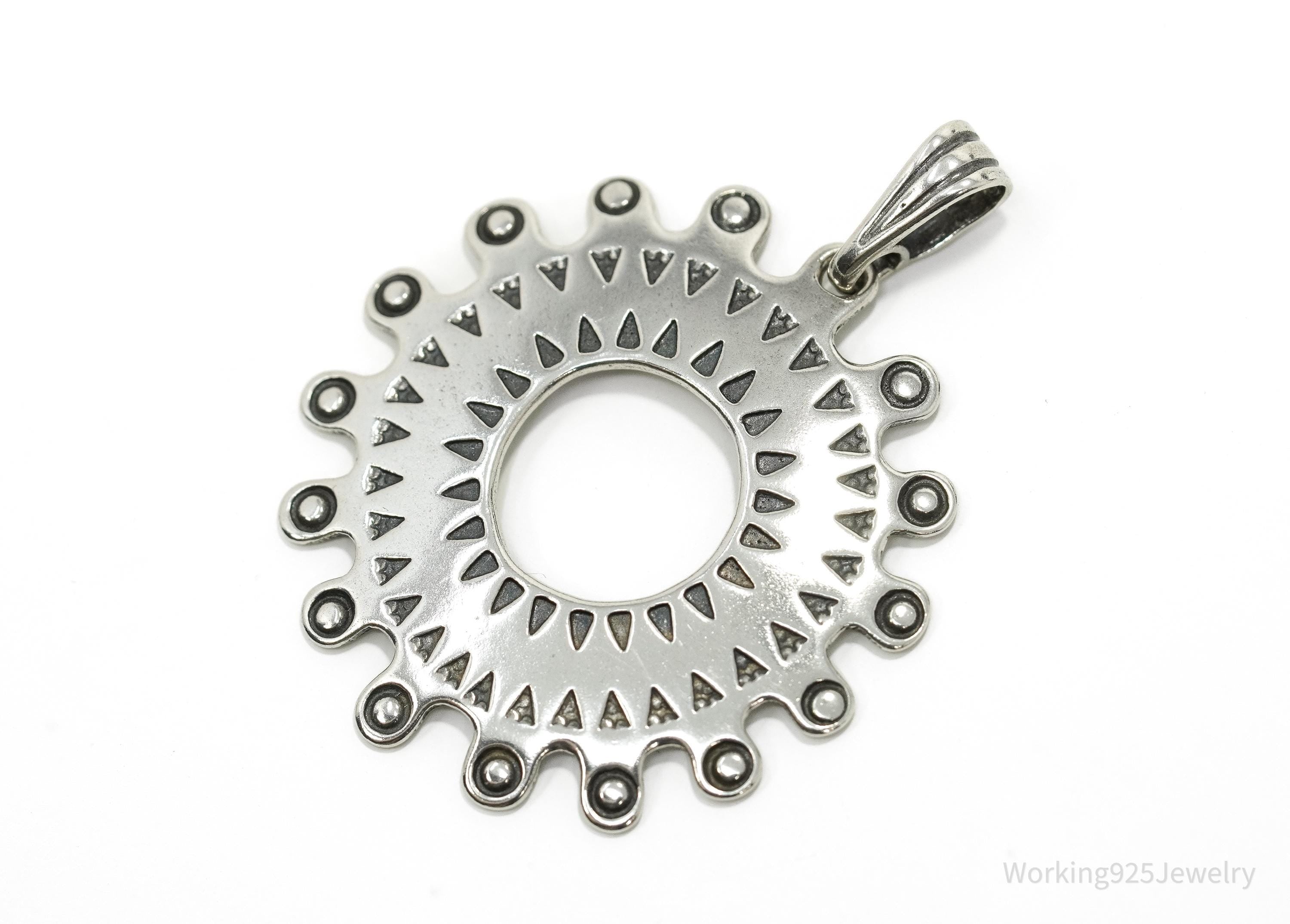 Vintage Large Baltic Ethno Sun Sterling Silver Pendant 1 7/8"