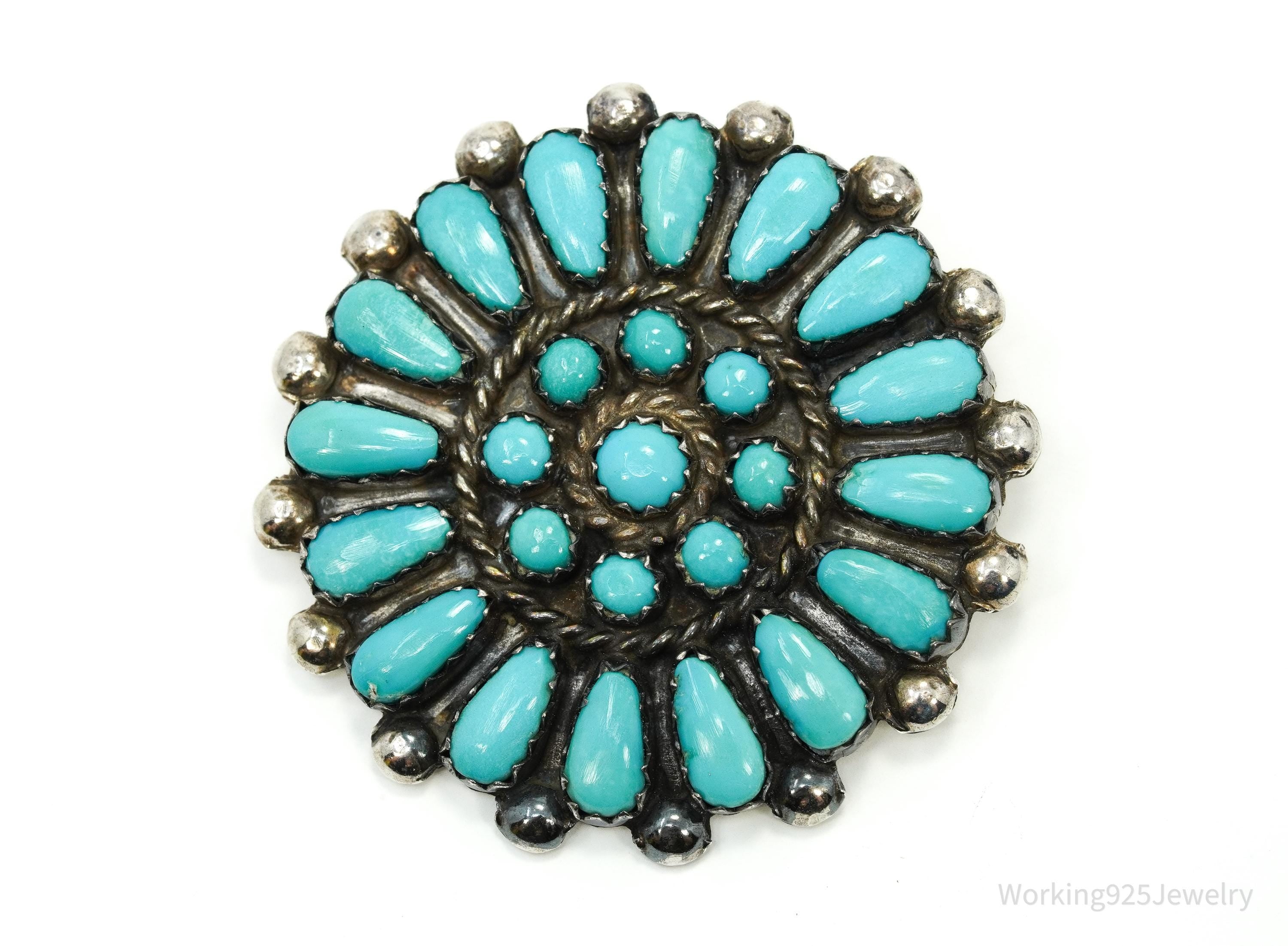 Vintage Native American Turquoise Inlay Silver Necklace Pendant