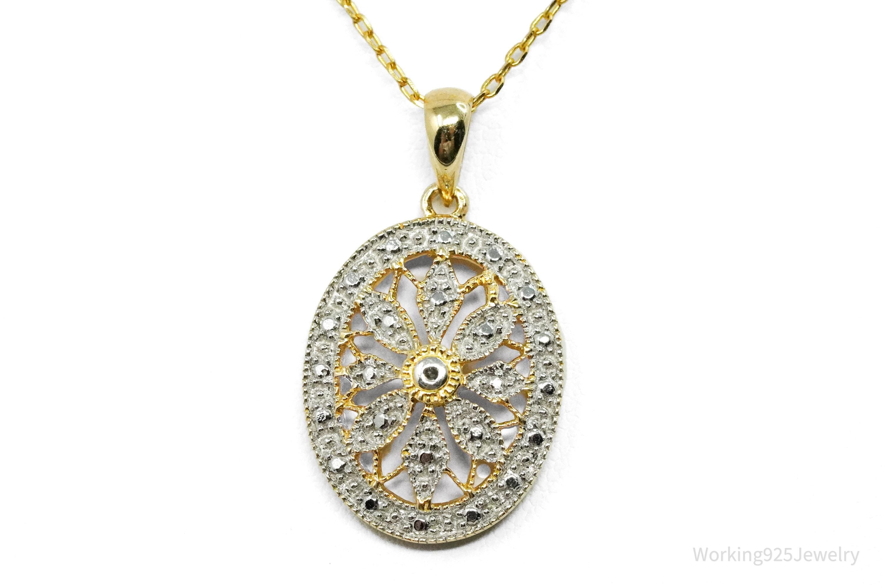 Vintage Diamond Gold Over Sterling Silver Necklace 17"