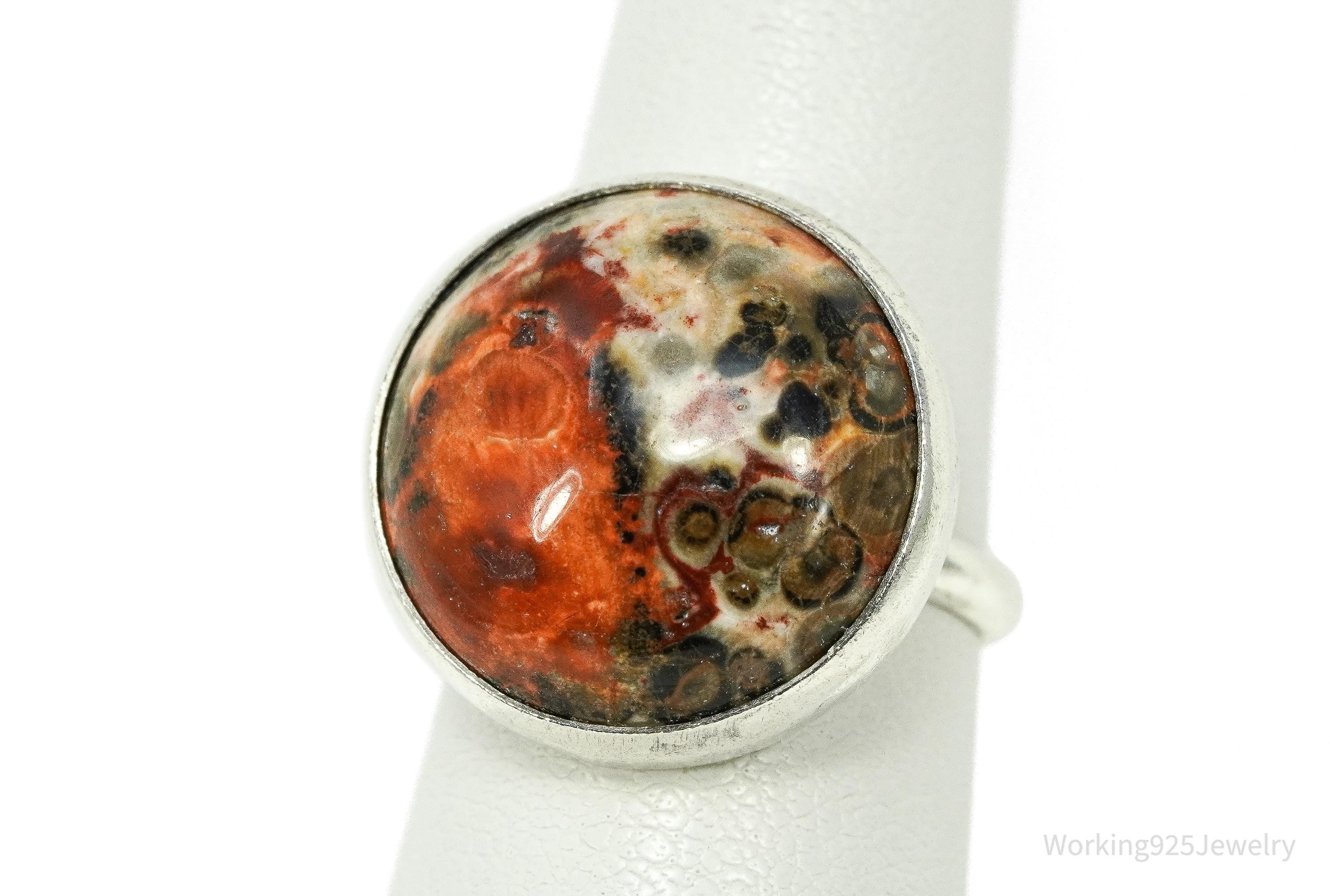 Vintage Large Jasper Silver Ring - Size 5.25