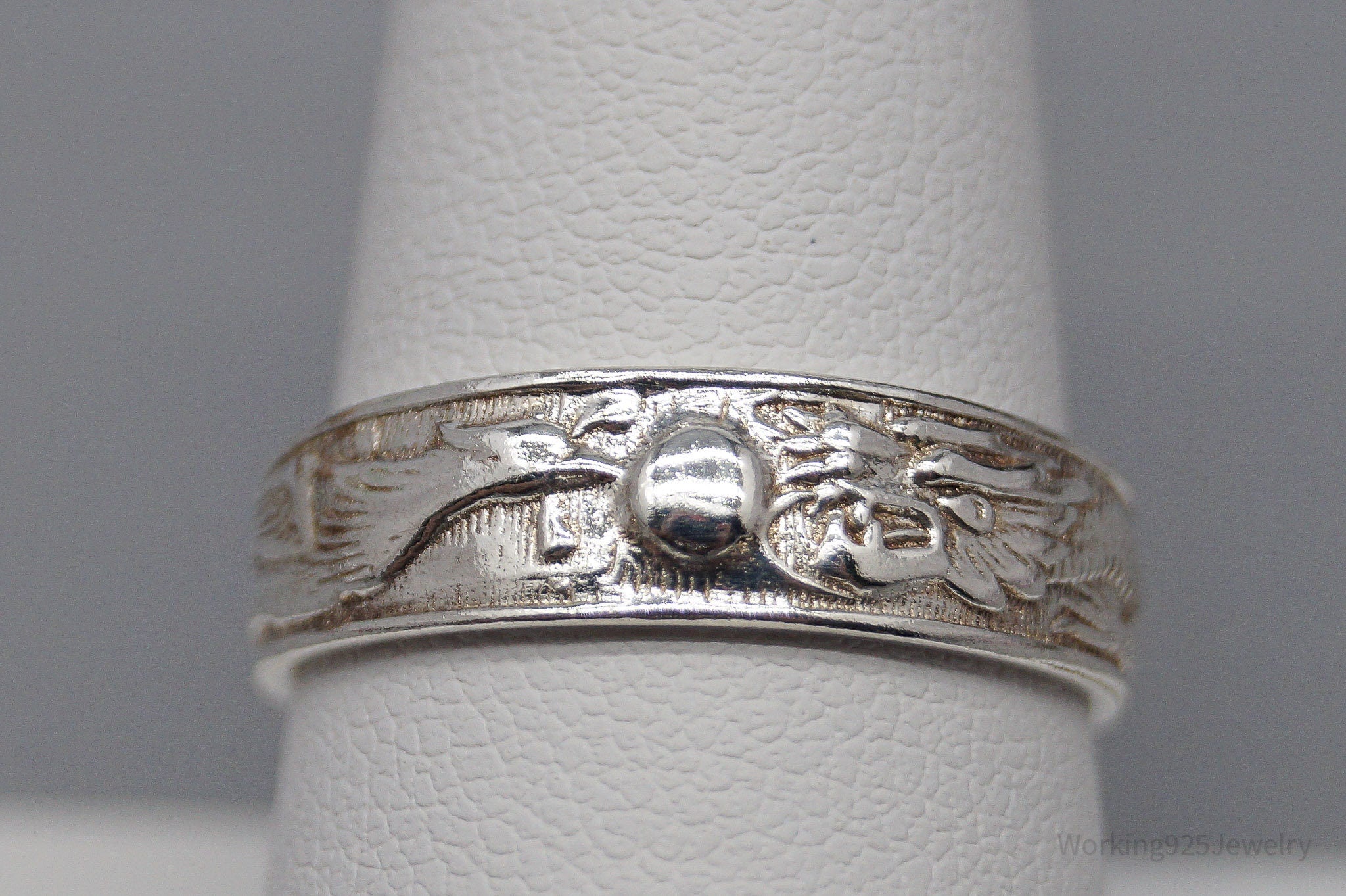 Vintage Dragon & Phoenix Sterling Silver Ring - Size 9 Adjustable