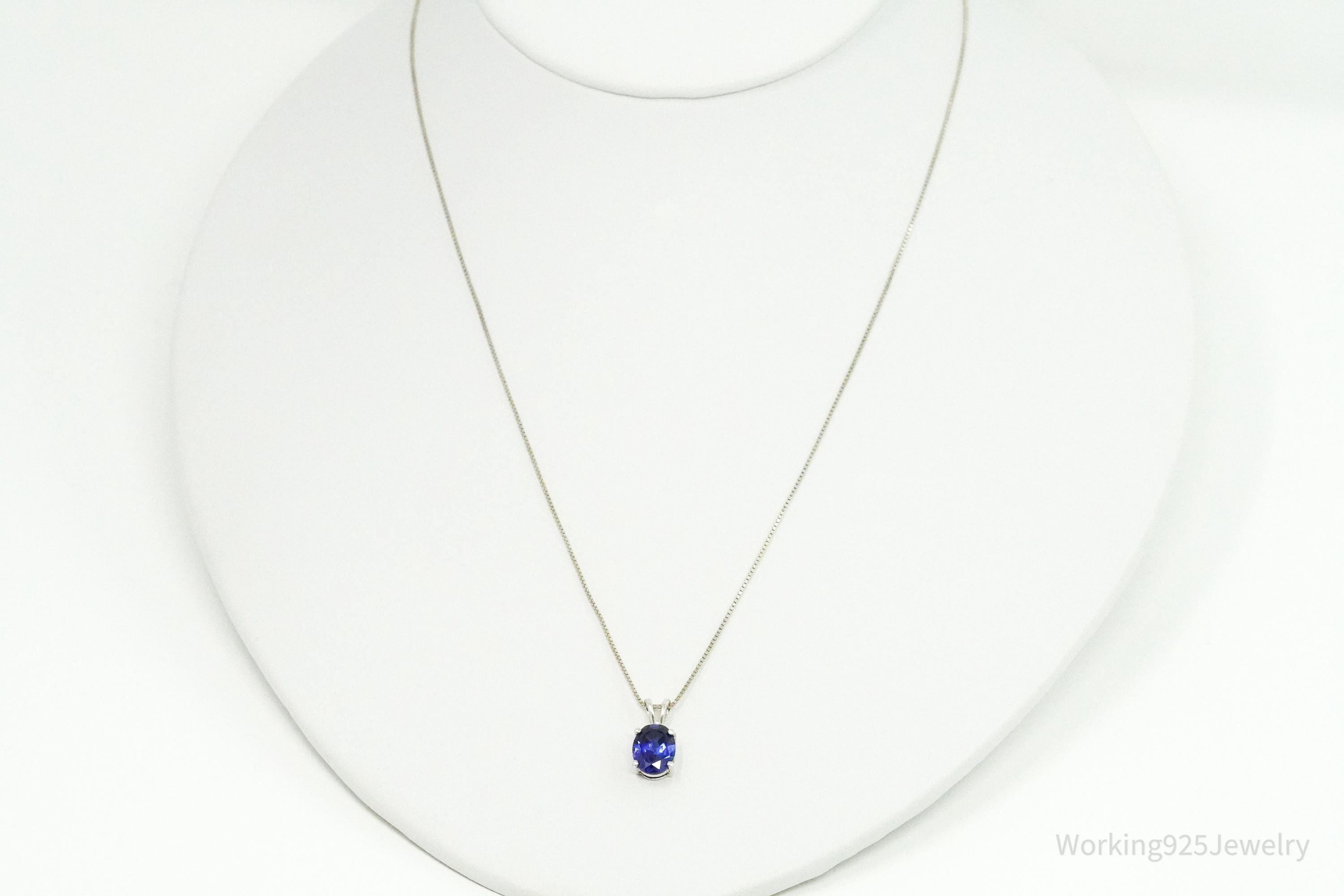 Vintage Blue Diamonique Cubic Zirconia Sterling Silver Necklace 18"