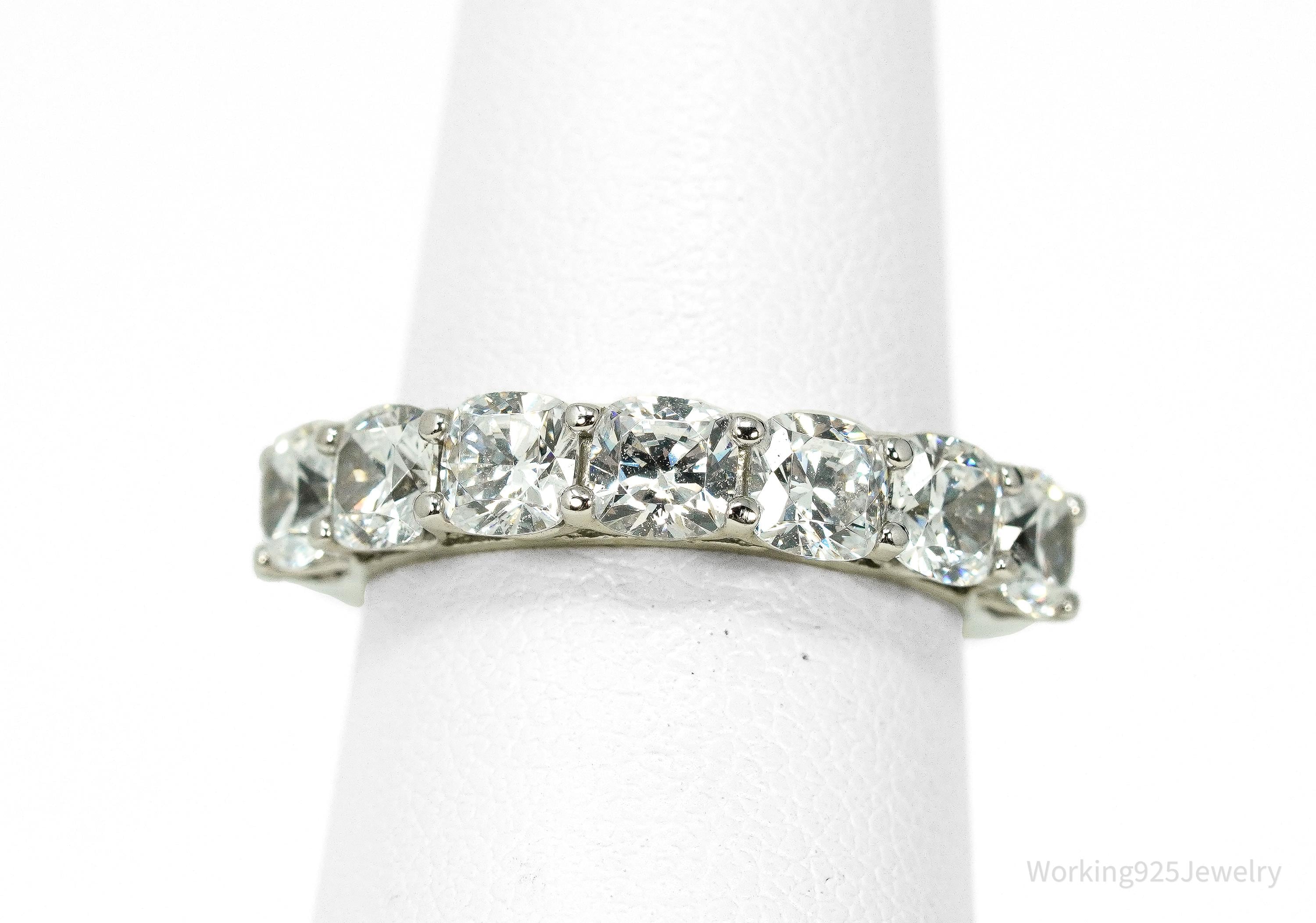 Vintage Cubic Zirconia Sterling Silver Band Ring - Size 6