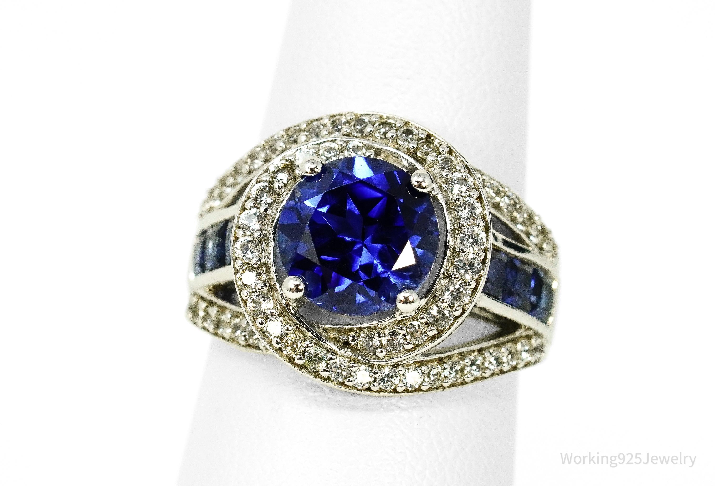 Vintage Blue & White Sapphire Sterling Silver Ring - Size 7