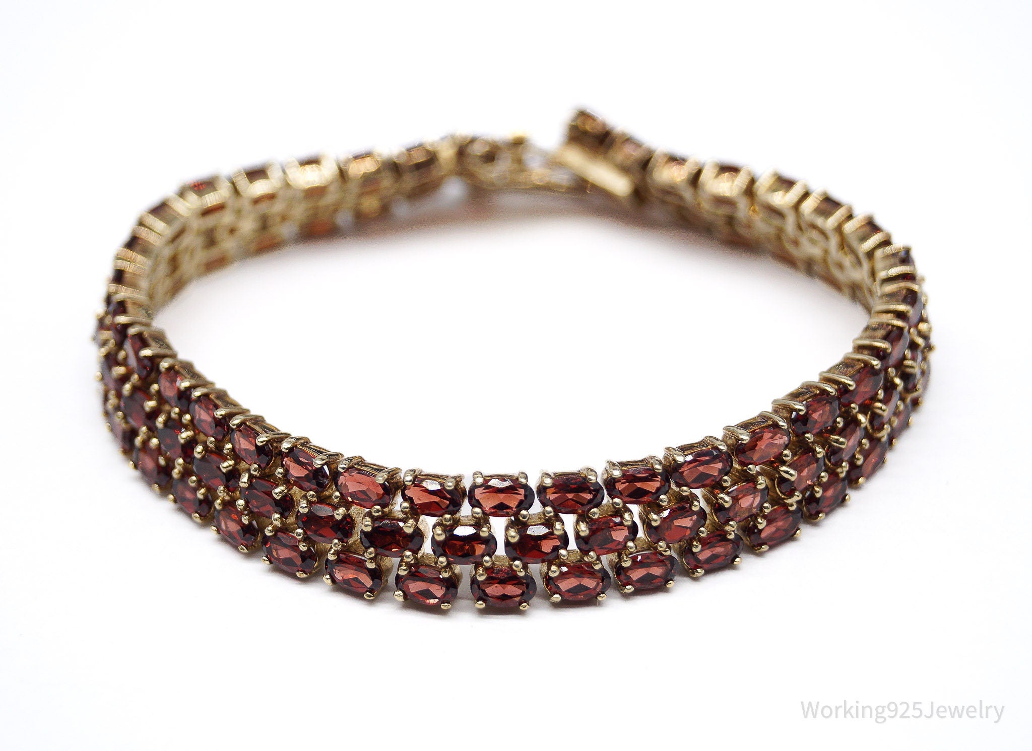 Vintage SETA Garnet Gold Over Sterling Silver Bracelet 7.75"