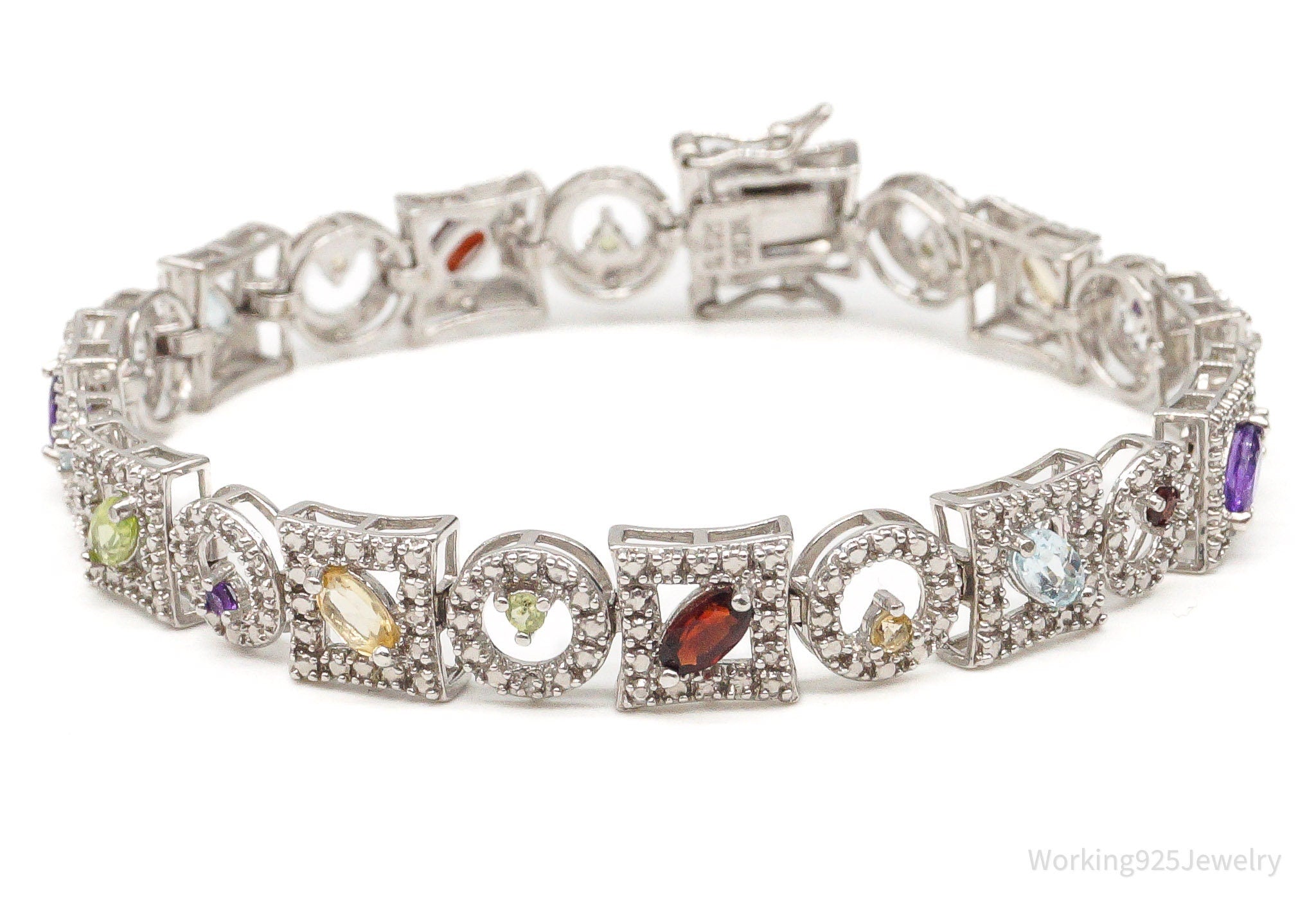 VTG Designer Ross Simons Multi Gemstone Sterling Silver Bracelet