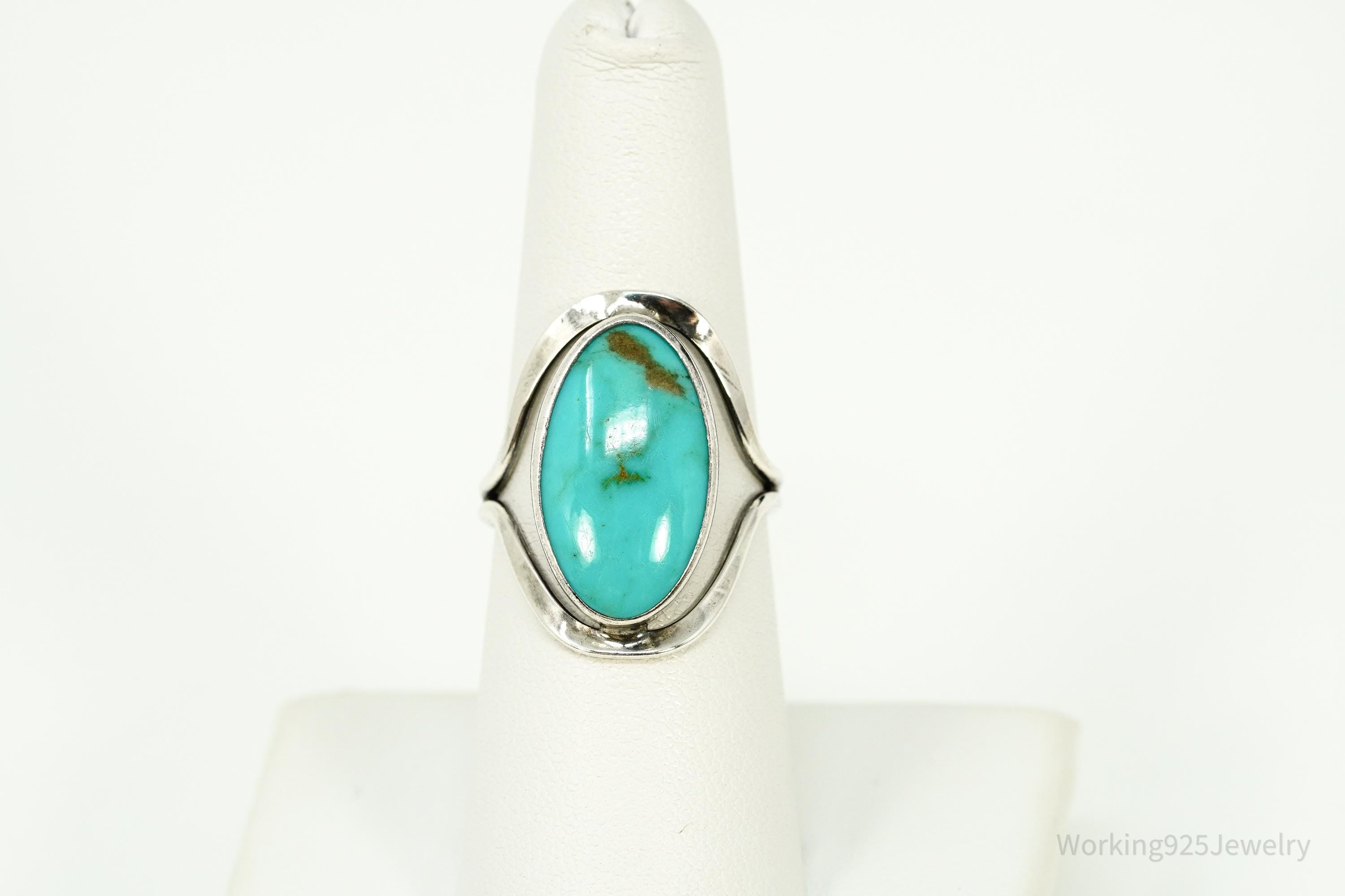 Vintage Native Turquoise Sterling Silver Ring - Size 6.75