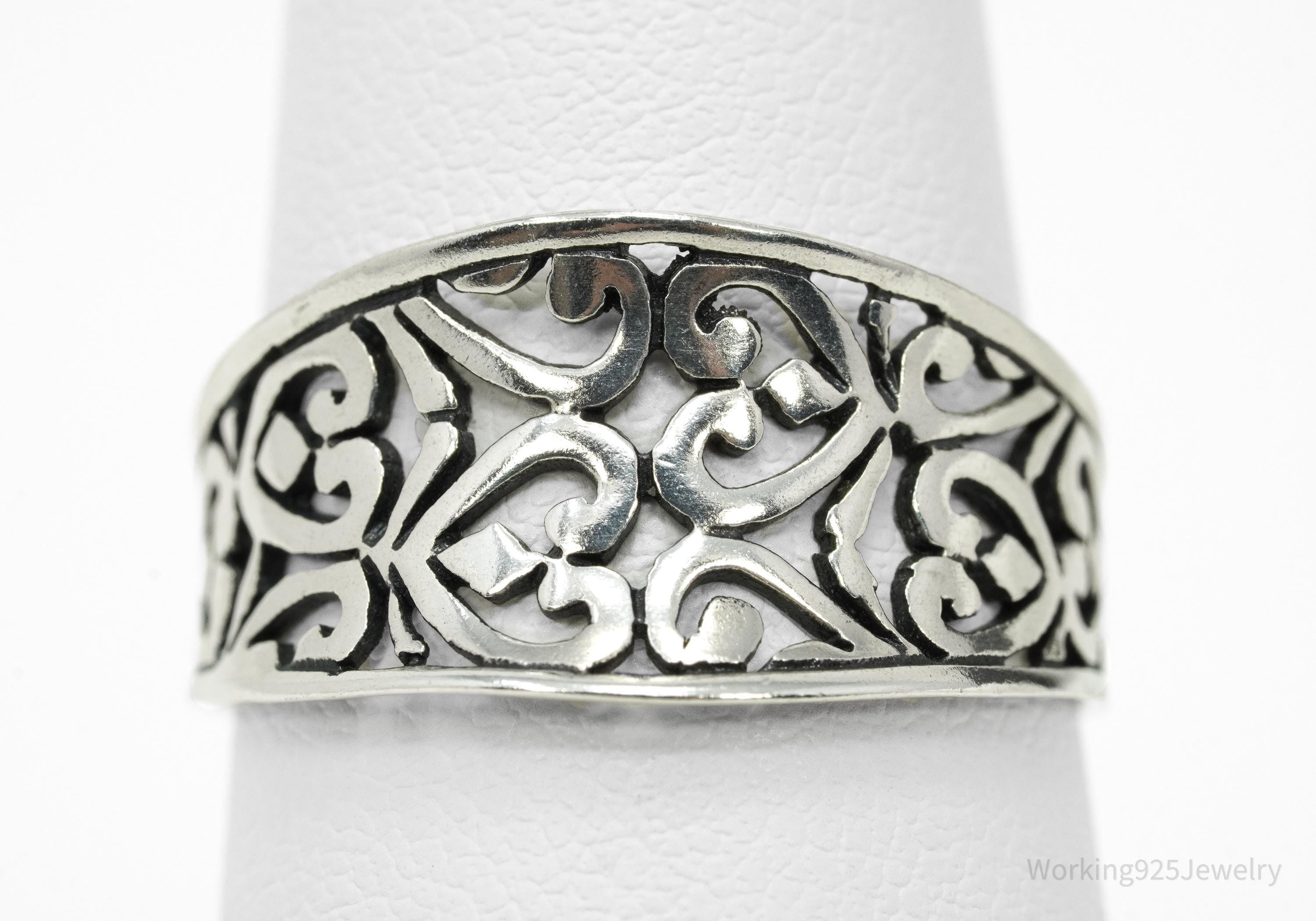 Vintage Art Deco Style Cut Out Sterling Silver Band Ring - Size 7.25