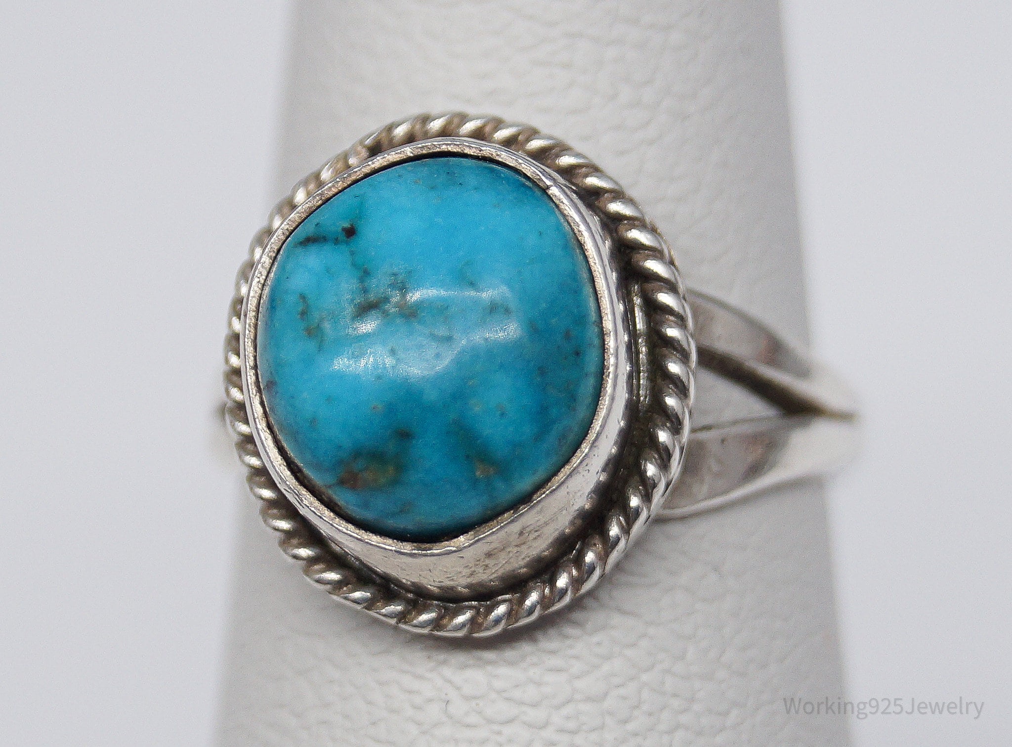 Vintage Native American Turquoise Unsigned Silver Ring - Size 2.75