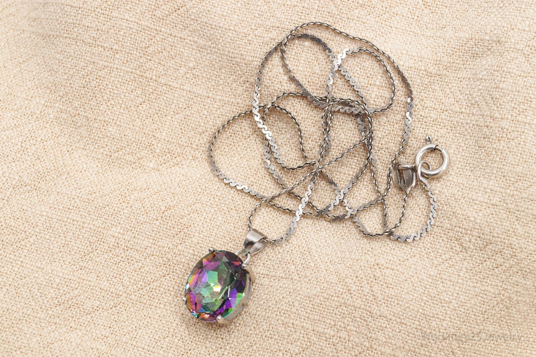 Vintage Large Mystic Topaz Sterling Silver Necklace 18"