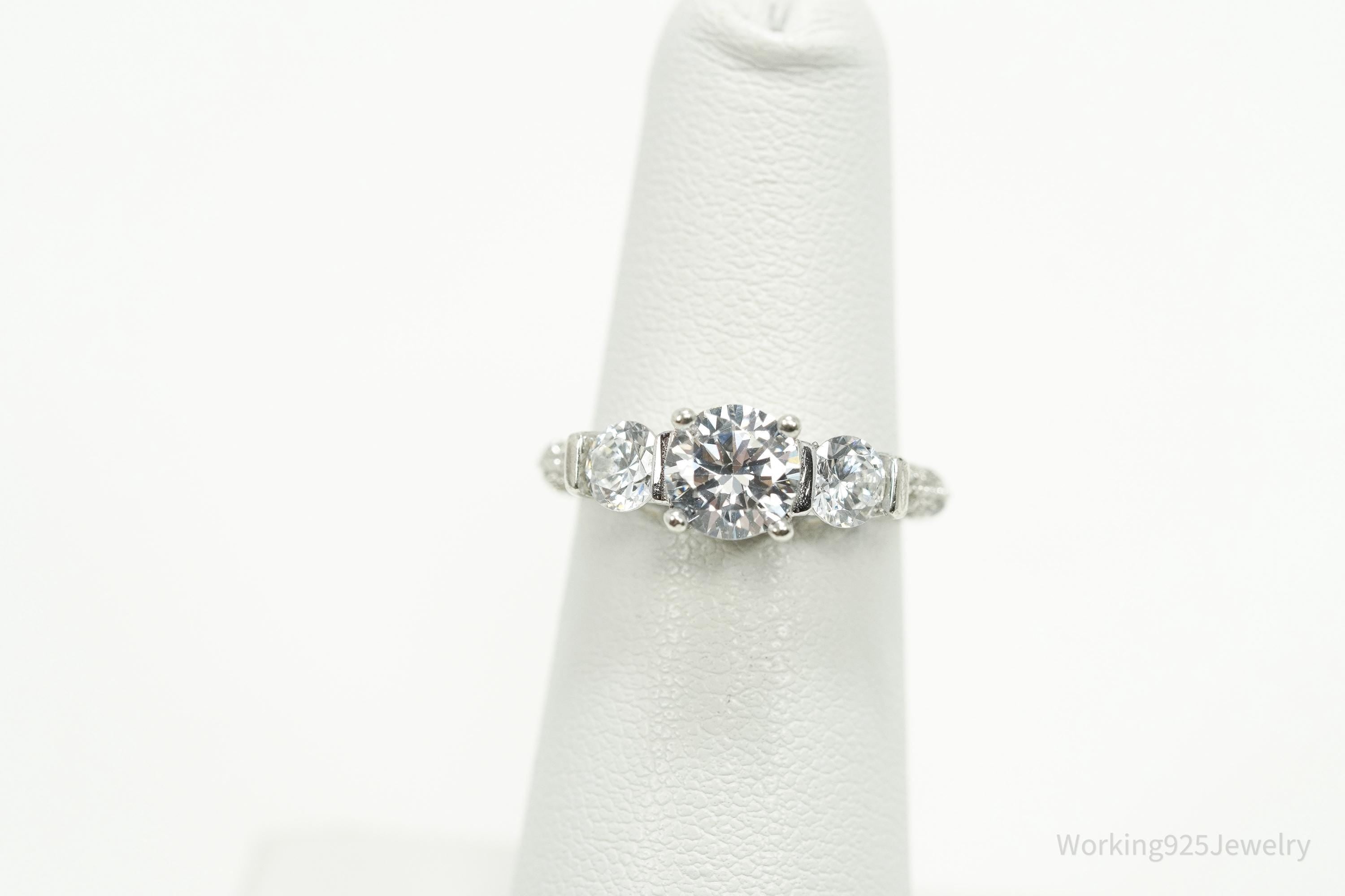 Vintage Cubic Zirconia Sterling Silver Ring - Size 4.75