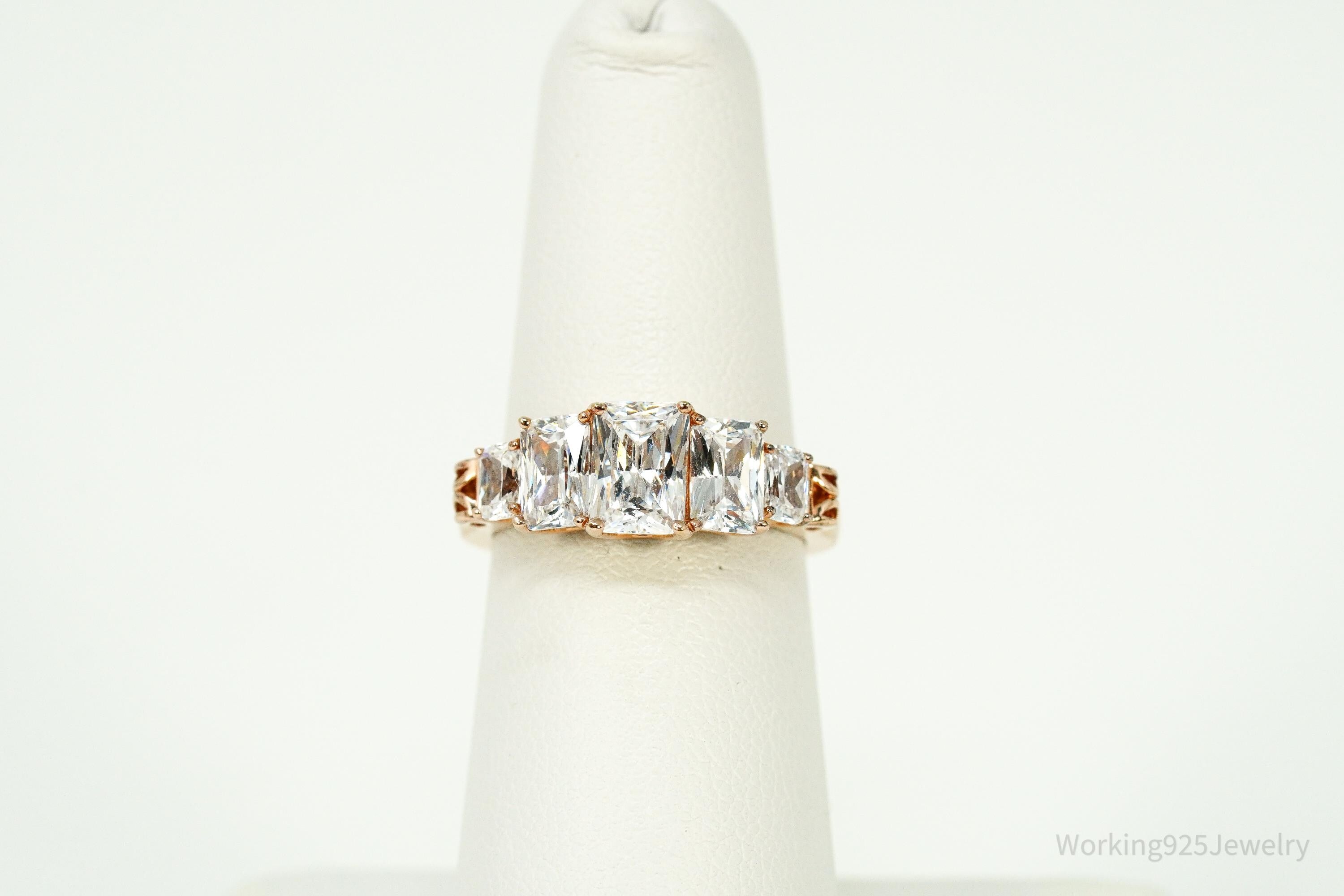 Vintage Cubic Zirconia Rose Gold Vermeil Sterling Silver Ring - Size 6.25
