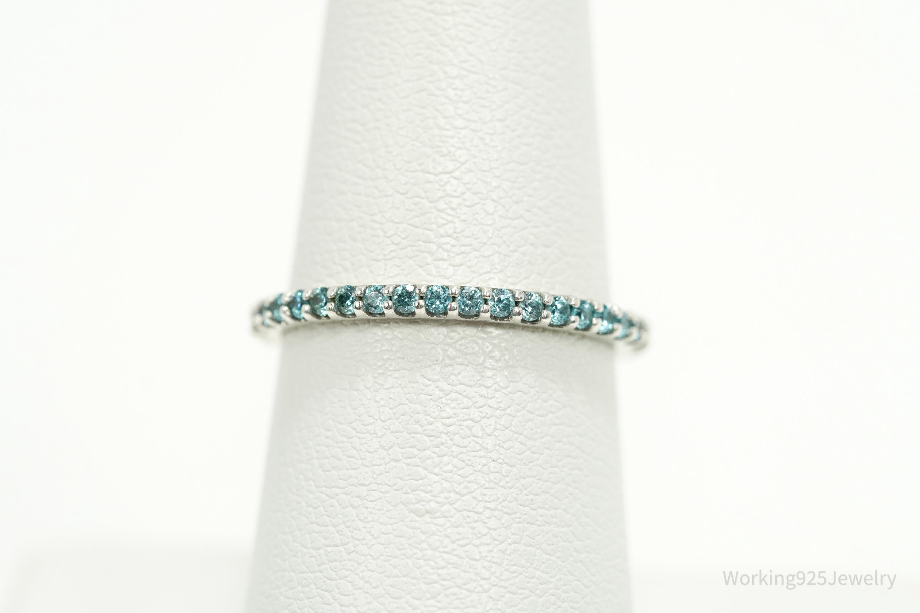Vintage Blue Cubic Zirconia Sterling Silver Ring - Size 7