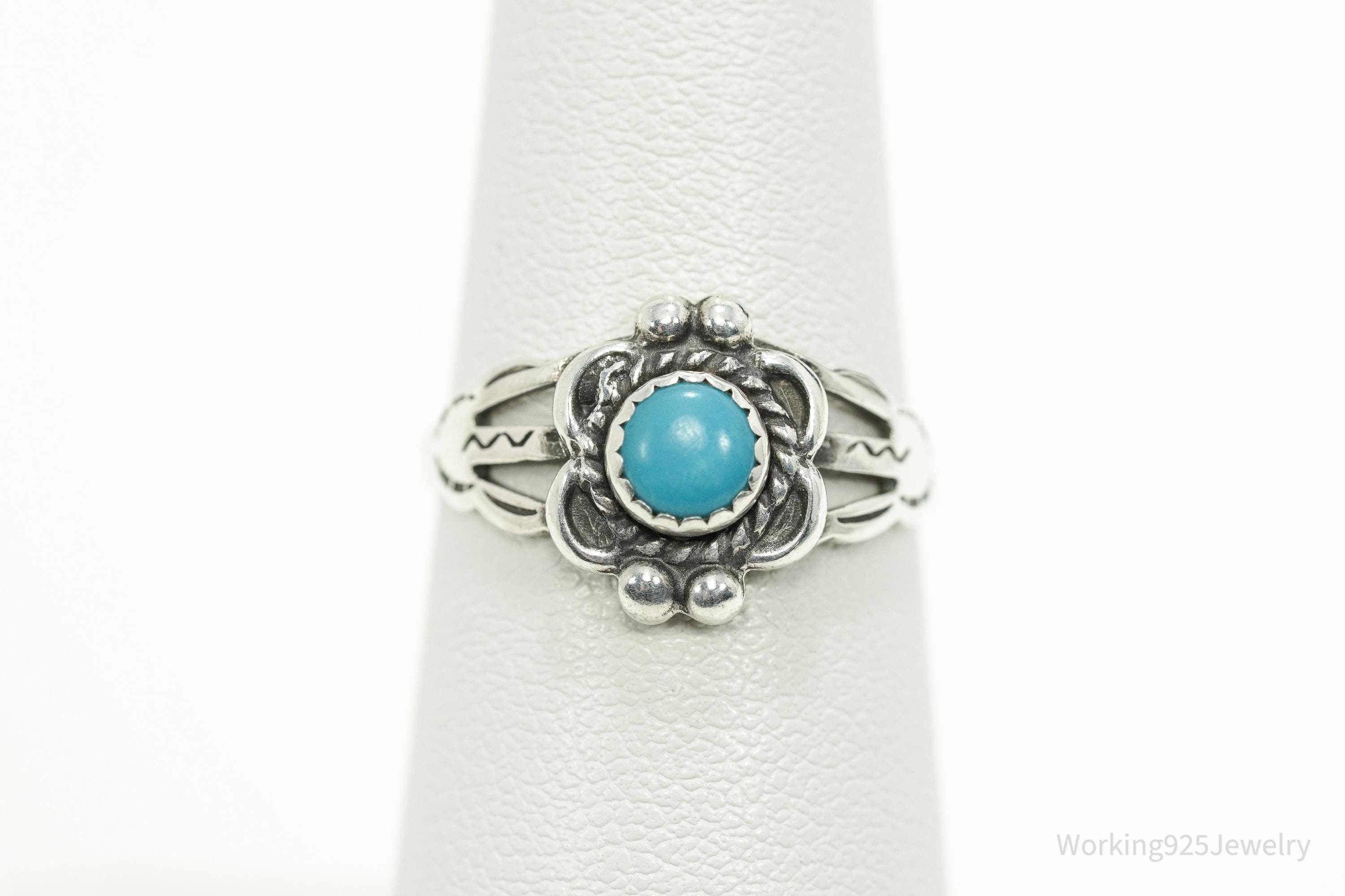 Vintage Native American Turquoise Unsigned Silver Ring - Size 6.25