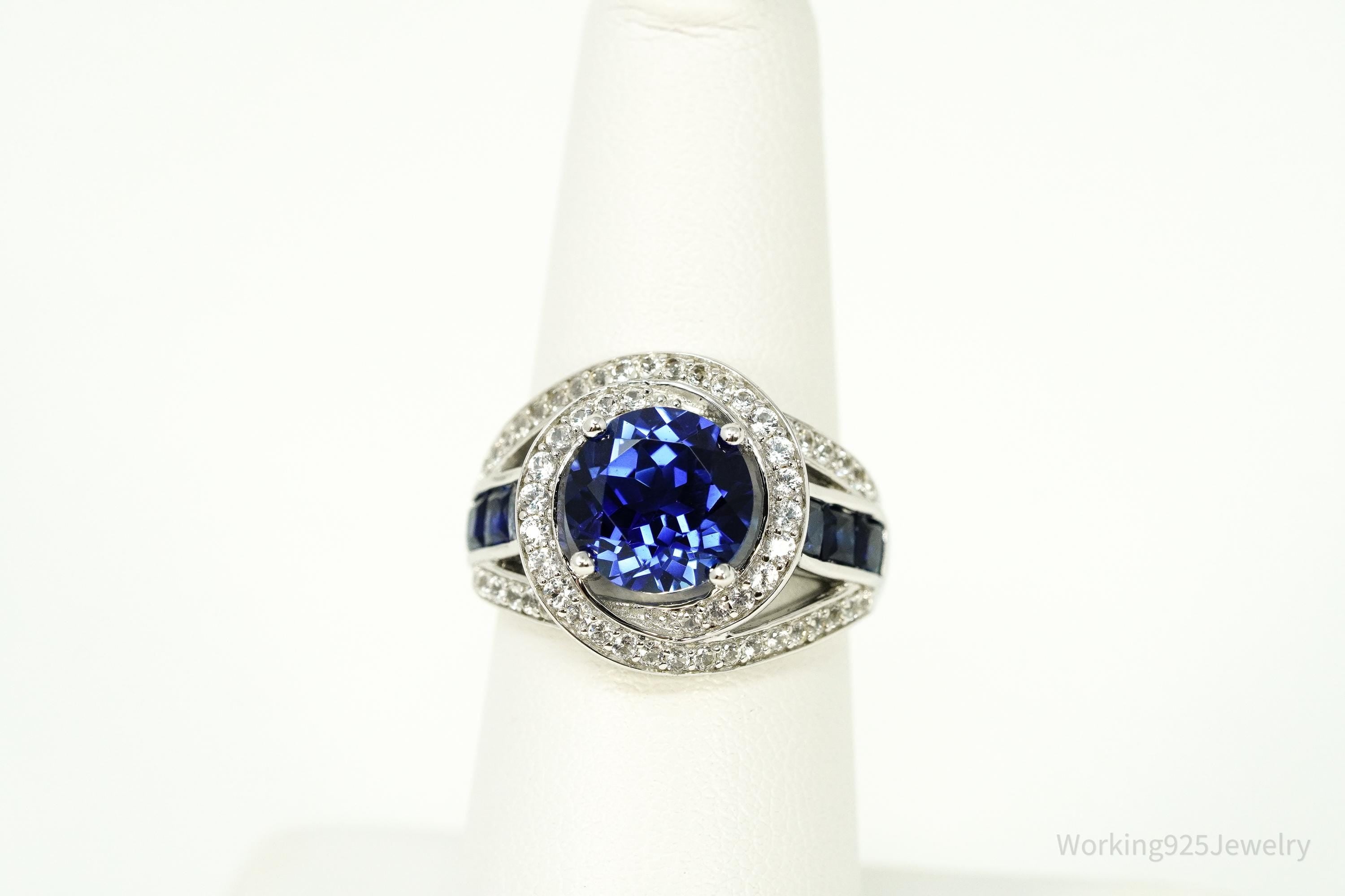 Vintage Blue & White Sapphire Sterling Silver Ring - Size 6.75