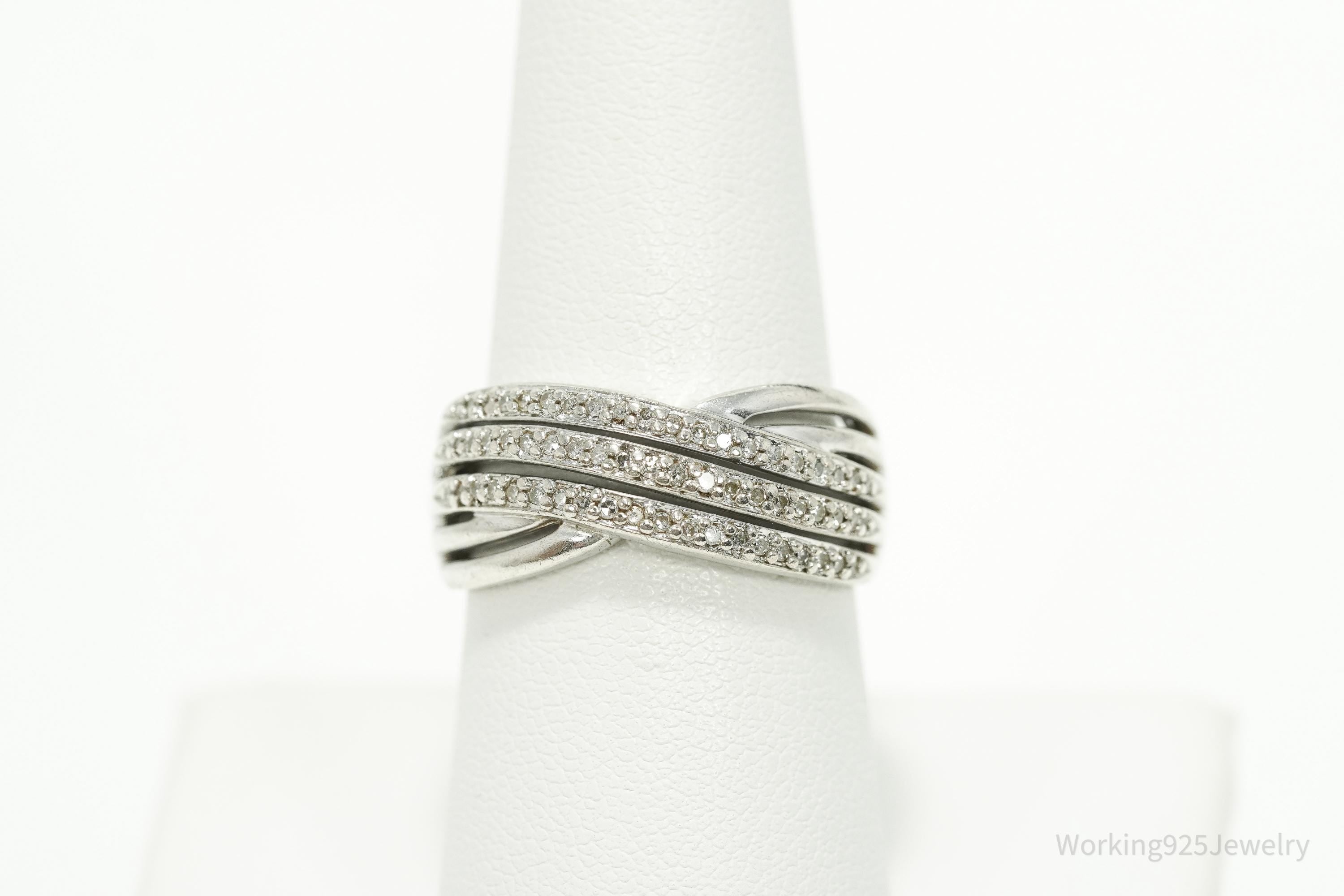 Vintage Diamond Sterling Silver Band Ring - Size 8