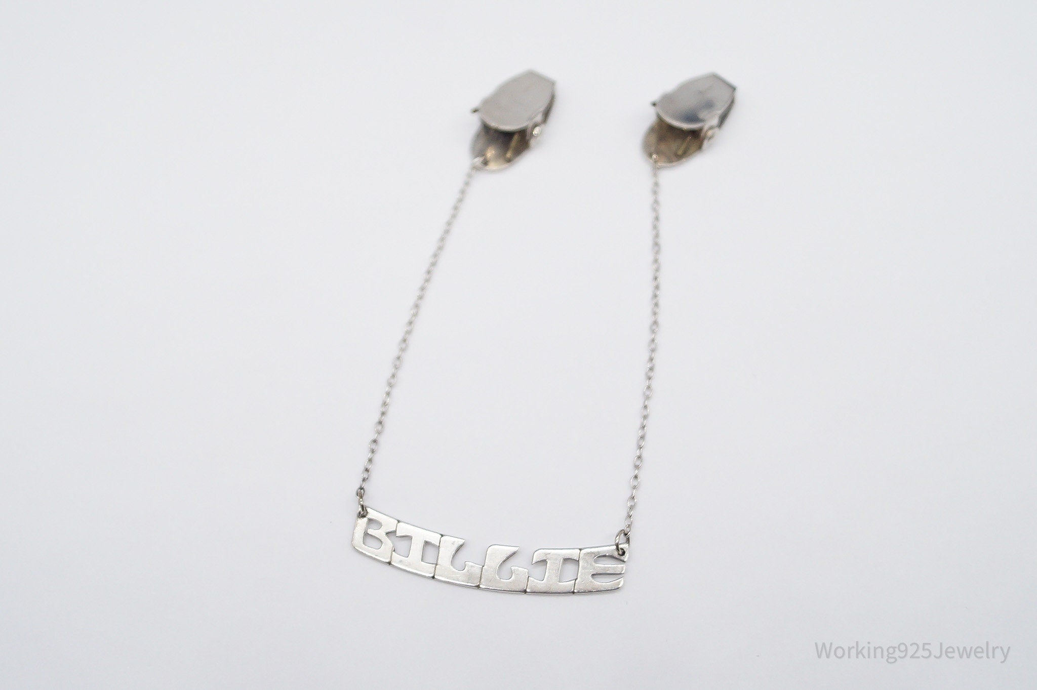 Vintage Leonore Doskow "BILLIE " Name Sterling Silver Sweater Clips